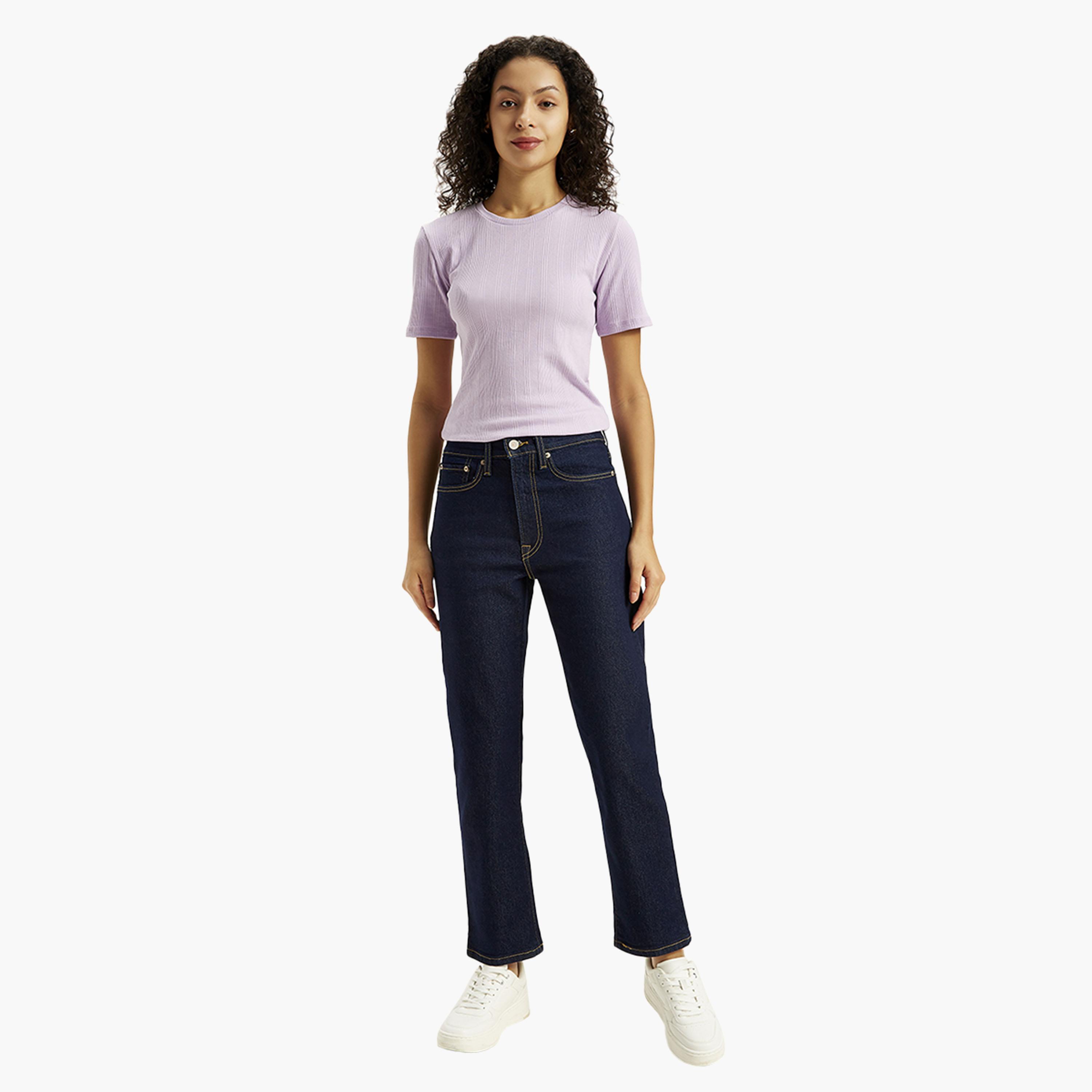 ليفايز- بنطلون جينز نسائي بخصر مرتفع وقصة مستقيمة باللون الأزرق الداكن-women-clothing-bottoms-jeans-image-1