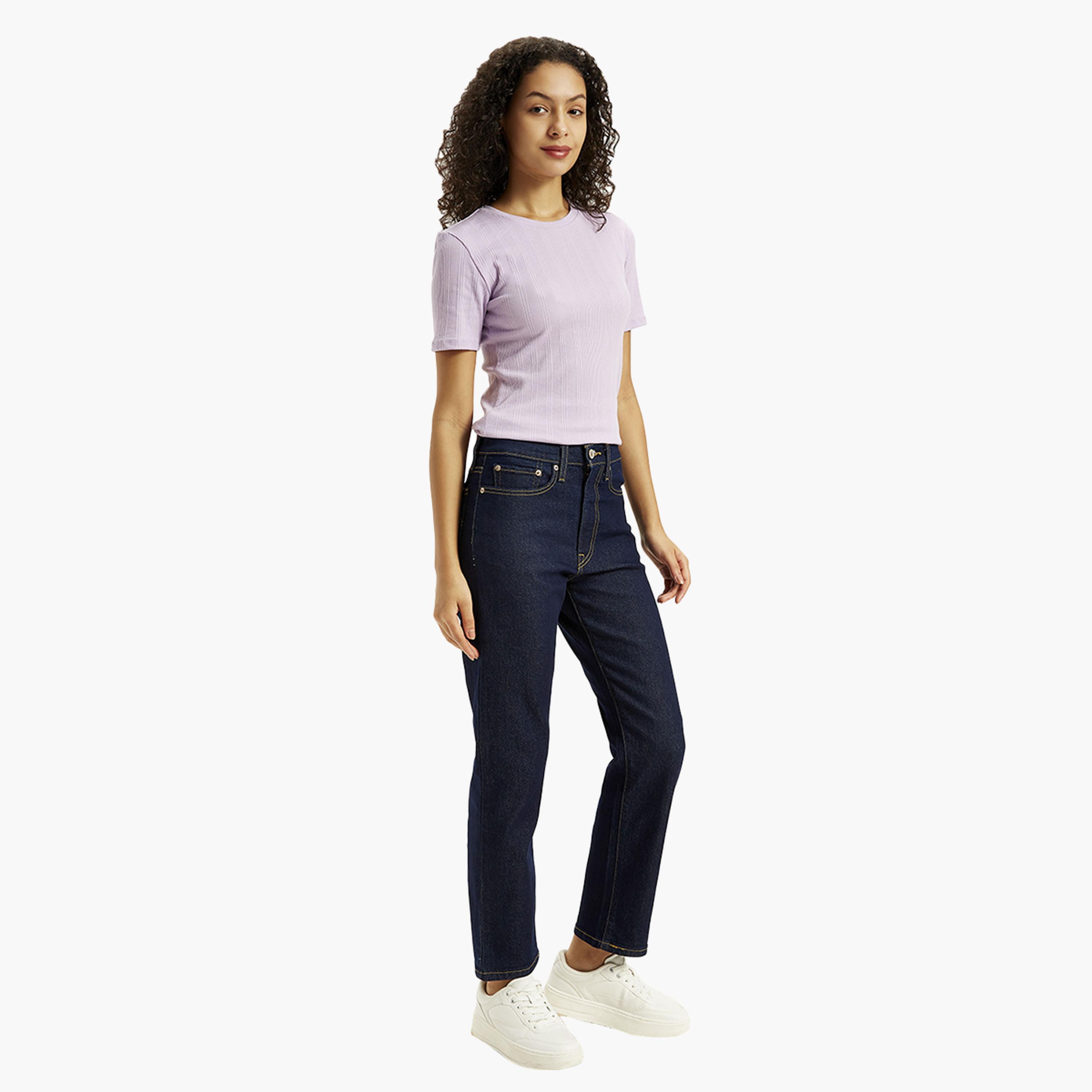 ليفايز- بنطلون جينز نسائي بخصر مرتفع وقصة مستقيمة باللون الأزرق الداكن-women-clothing-bottoms-jeans-image-2
