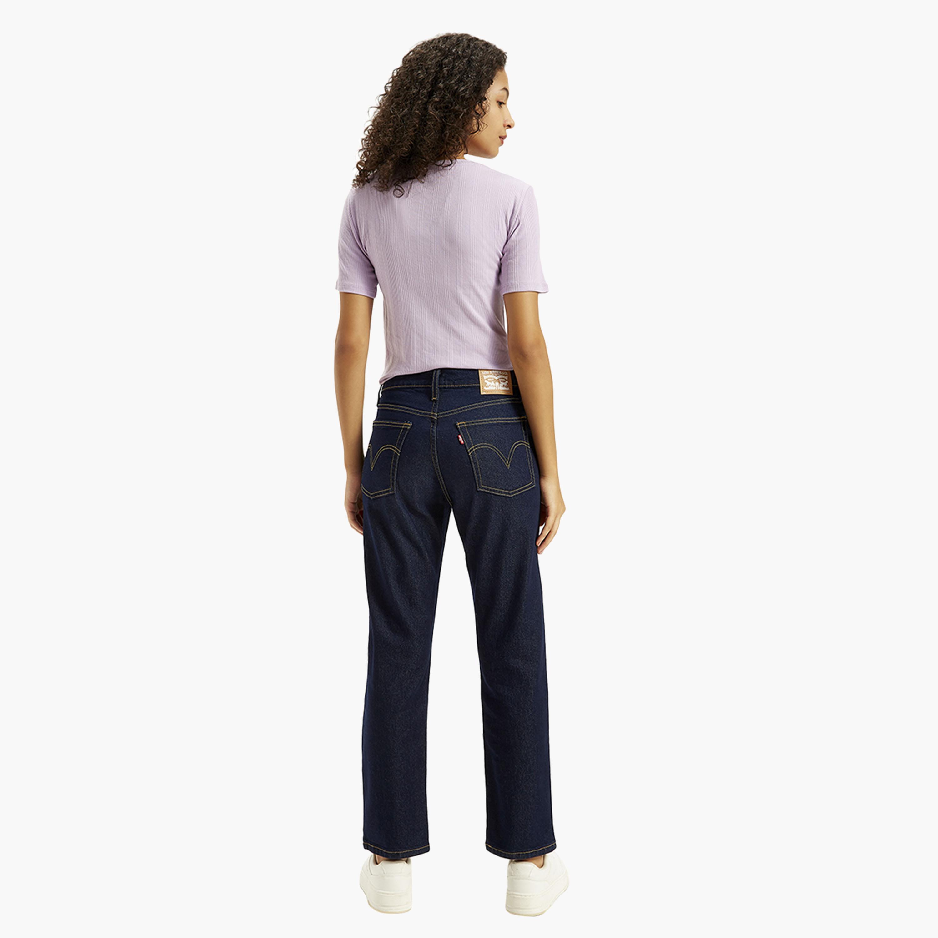 ليفايز- بنطلون جينز نسائي بخصر مرتفع وقصة مستقيمة باللون الأزرق الداكن-women-clothing-bottoms-jeans-image-3