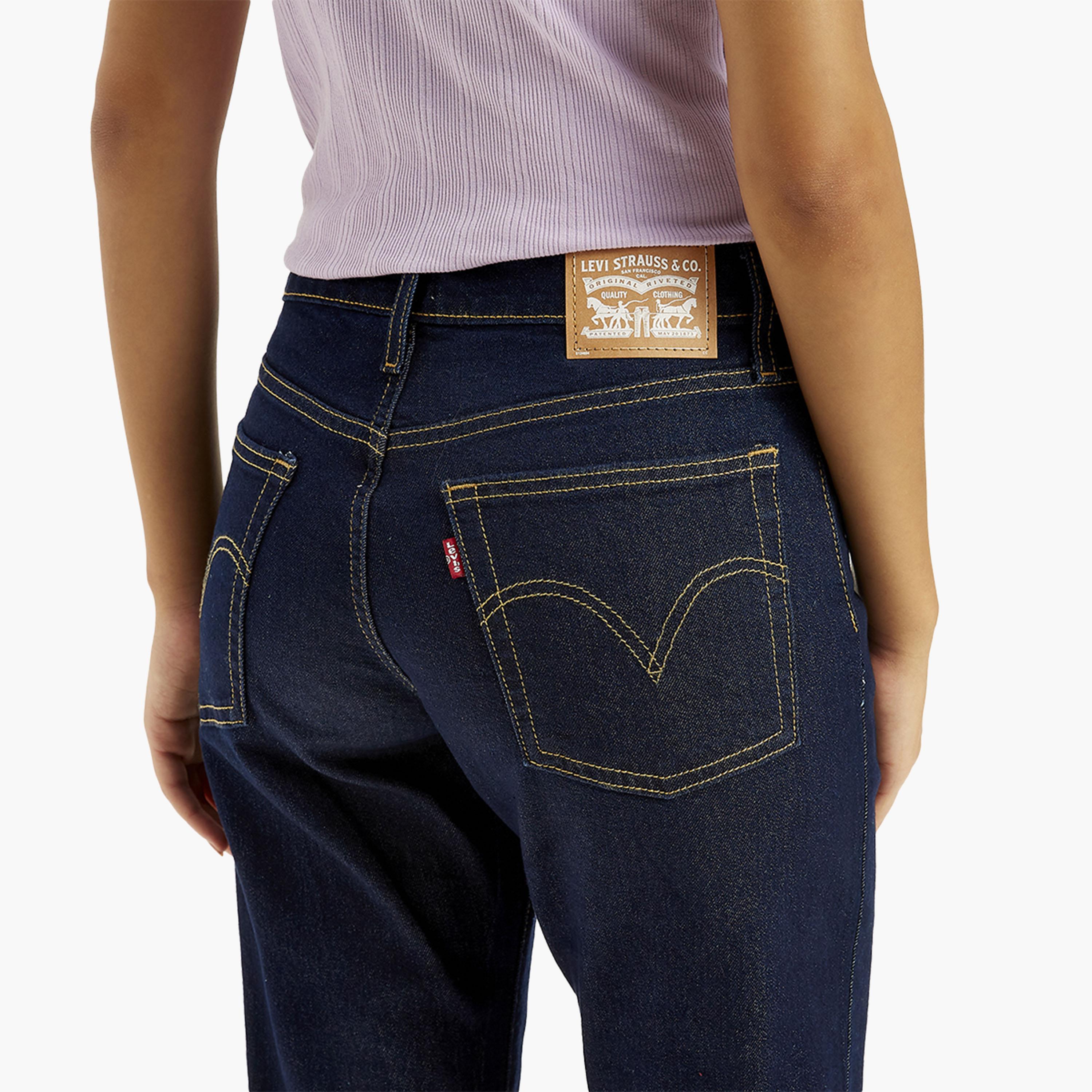ليفايز- بنطلون جينز نسائي بخصر مرتفع وقصة مستقيمة باللون الأزرق الداكن-women-clothing-bottoms-jeans-image-4
