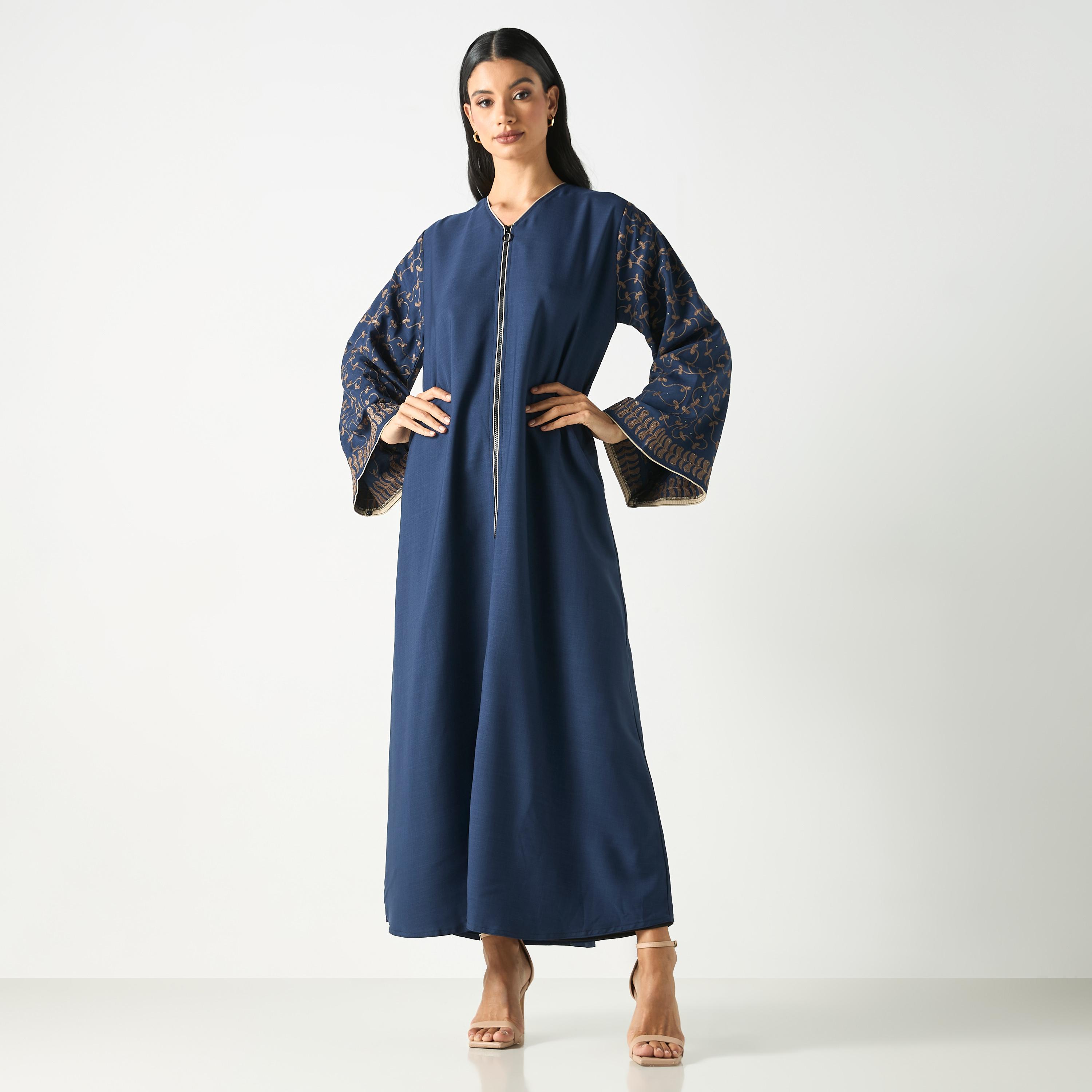 Hadiyath Al Madinah Embroidered Abaya with Hijab-women-arabicclothing-abayas-image-1