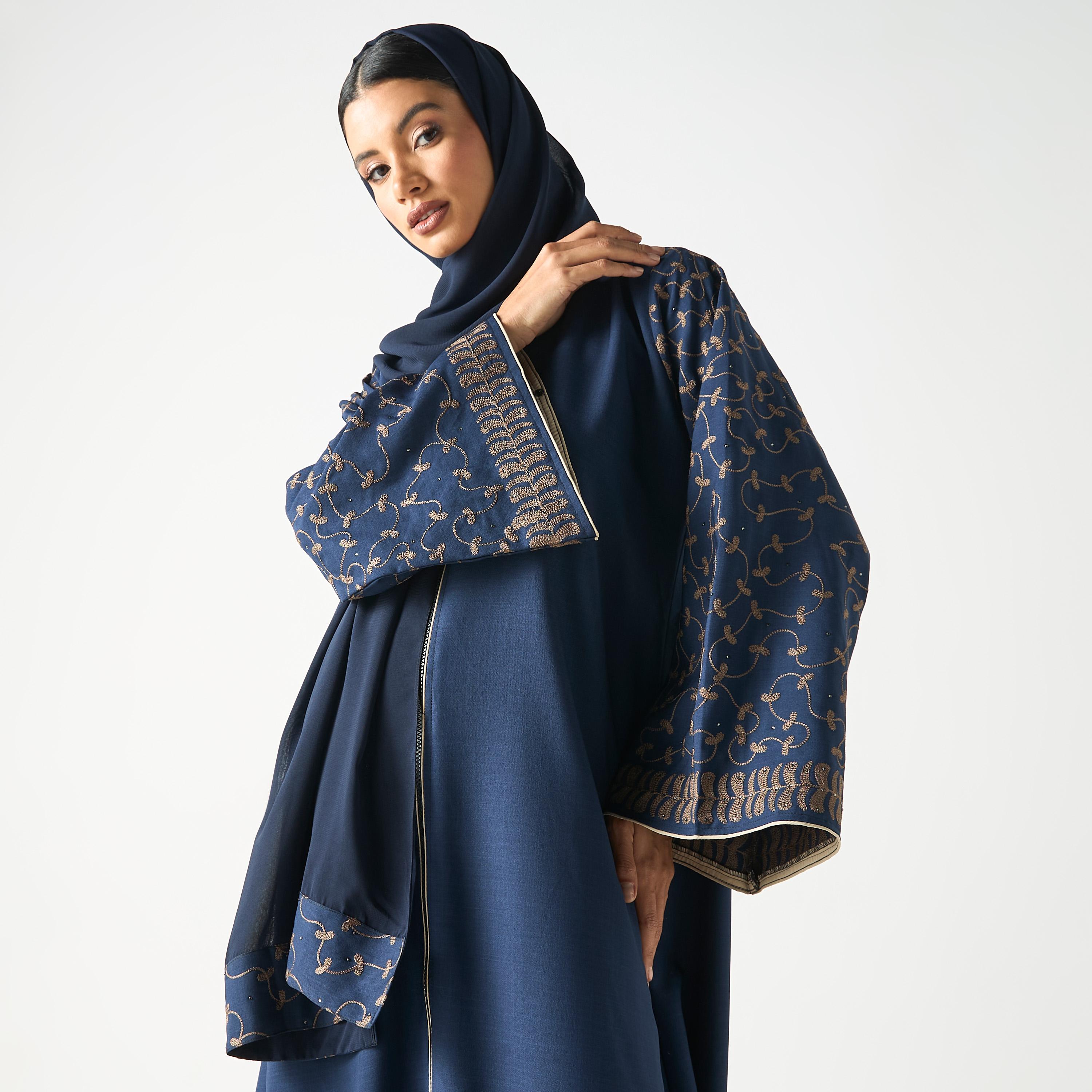 Hadiyath Al Madinah Embroidered Abaya with Hijab-women-arabicclothing-abayas-image-2