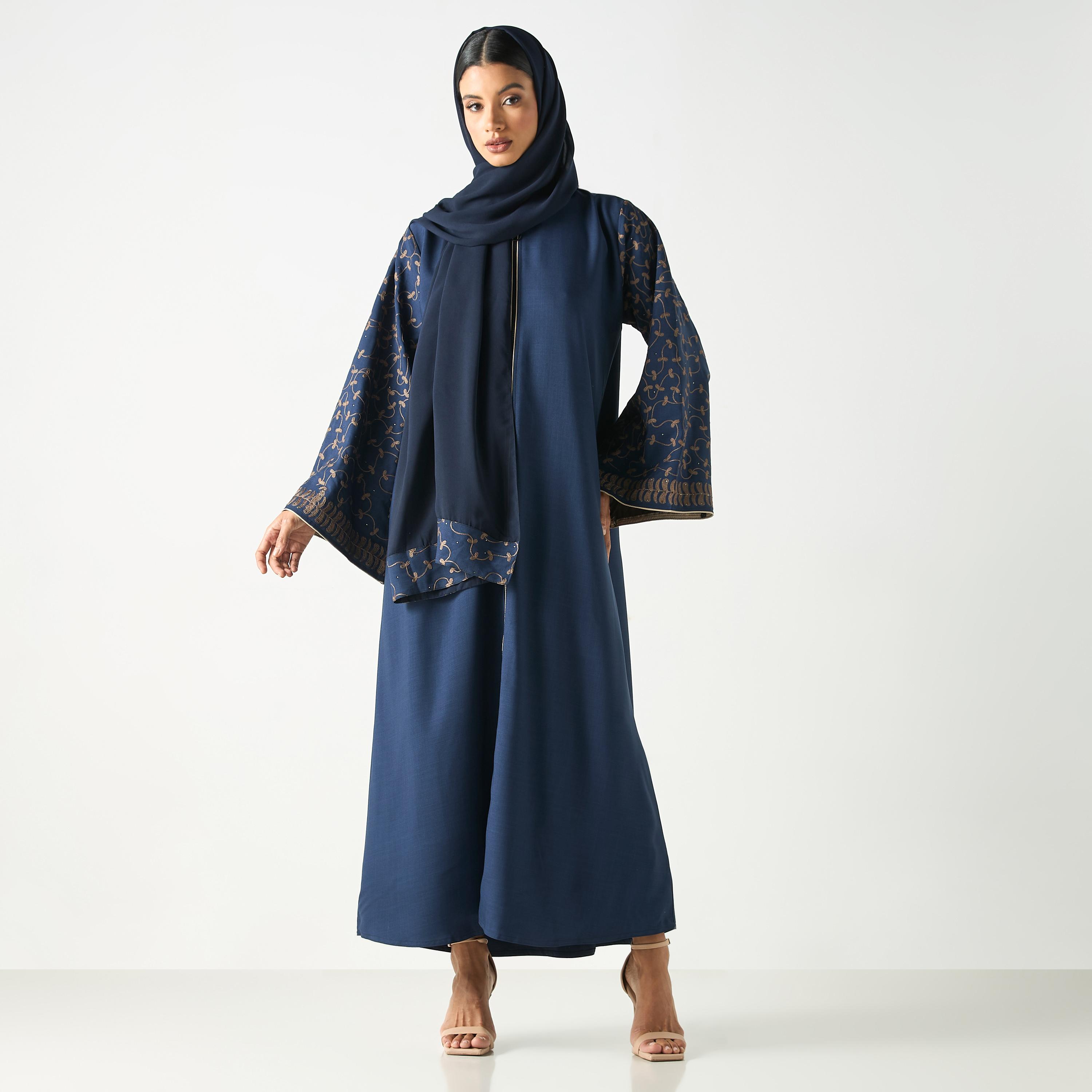 Hadiyath Al Madinah Embroidered Abaya with Hijab-women-arabicclothing-abayas-image-3