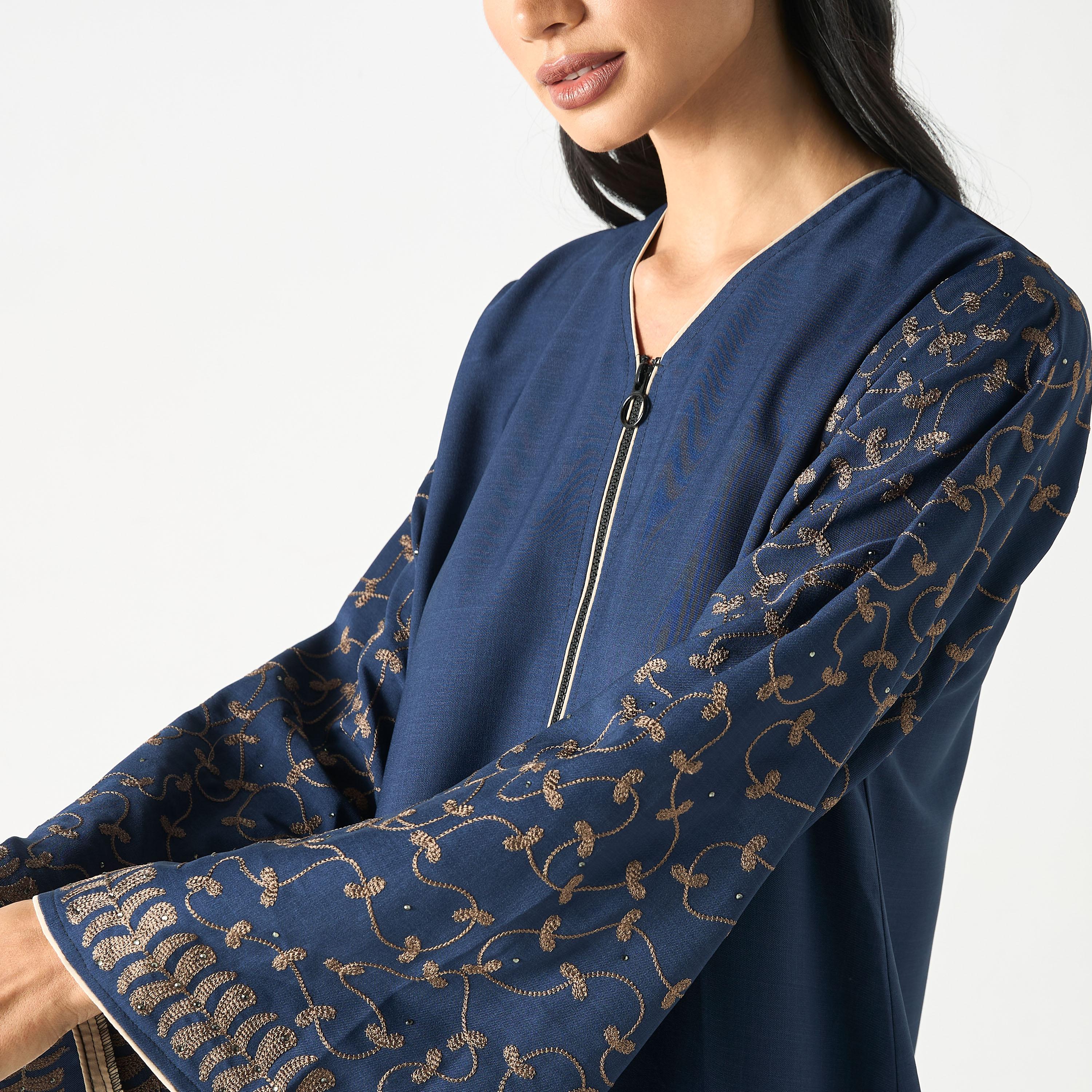Hadiyath Al Madinah Embroidered Abaya with Hijab-women-arabicclothing-abayas-image-4