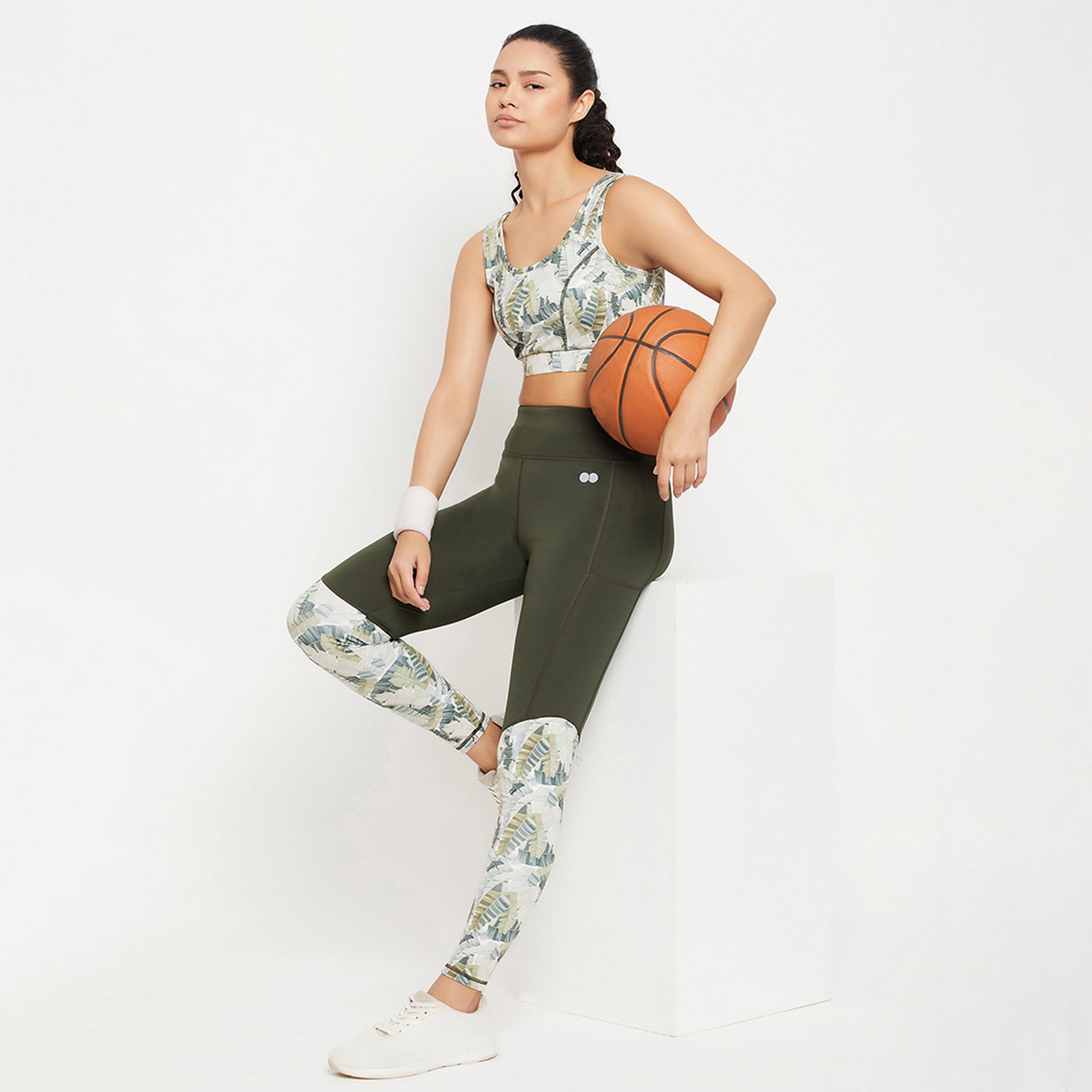 Clovia High Rise Women's Active Tights in Olive Green with Side Pocket & Printed Panels-women-clothing-sportswearandactivewear-bottoms-image-8