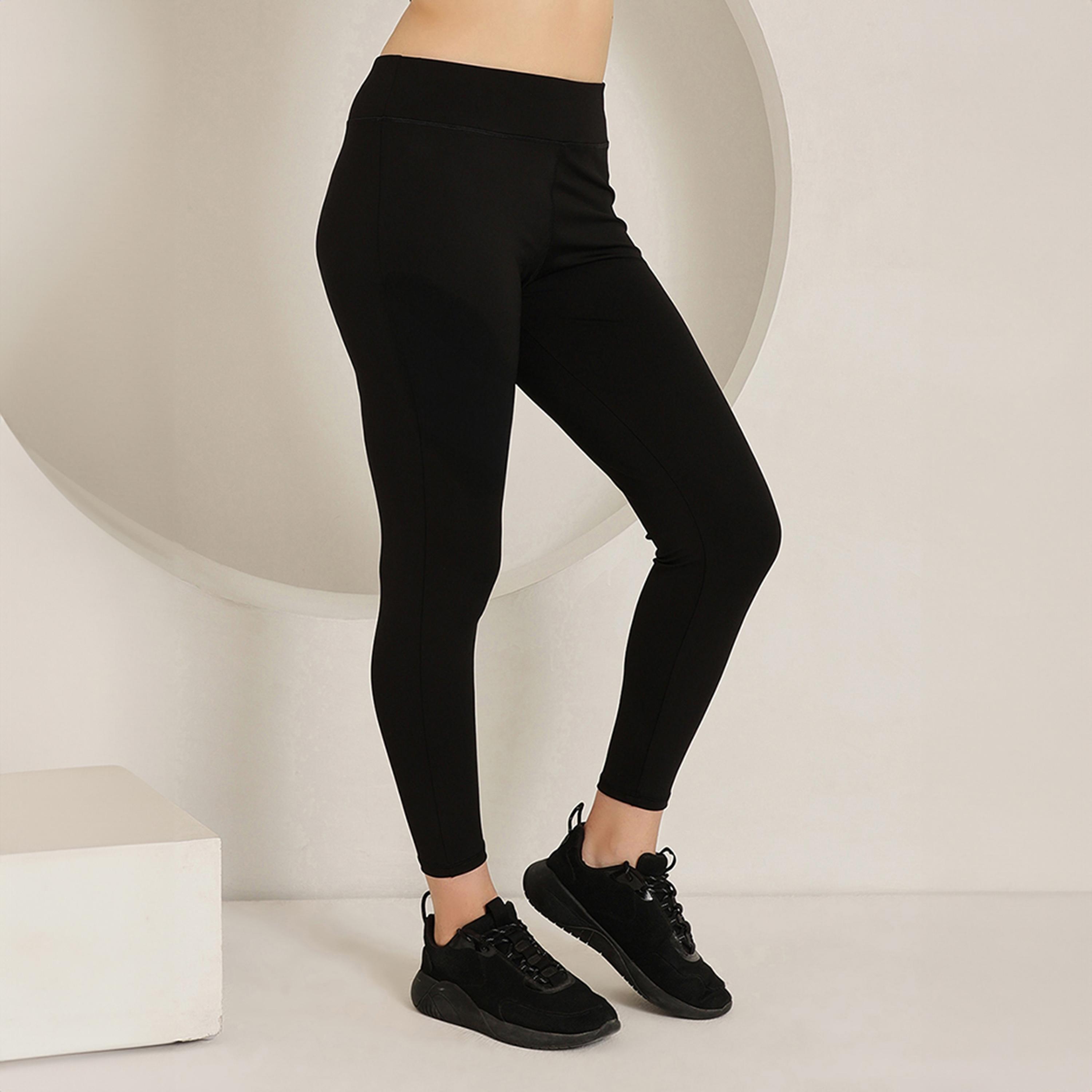 سروال رياضي ضيق بقصة مريحة وخصر مرتفع - أسود من كلوفيا-women-clothing-bottoms-leggings-image-3