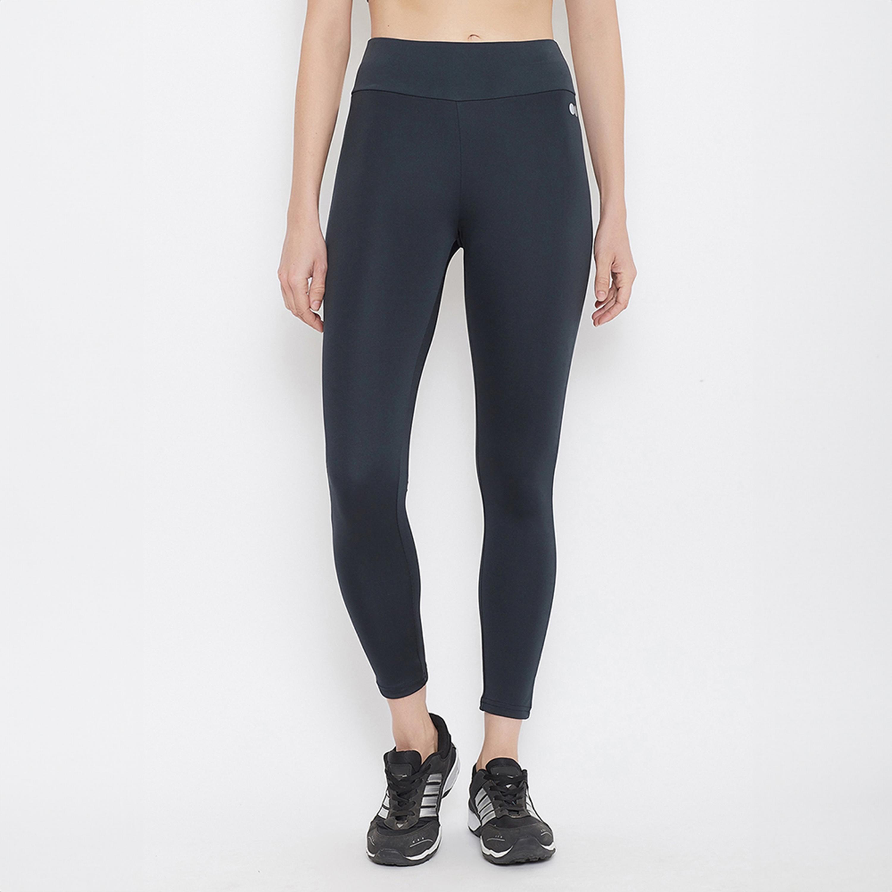 سروال رياضي ضيق بقصة مريحة وخصر مرتفع - كحلي من كلوفيا-women-clothing-bottoms-leggings-image-1