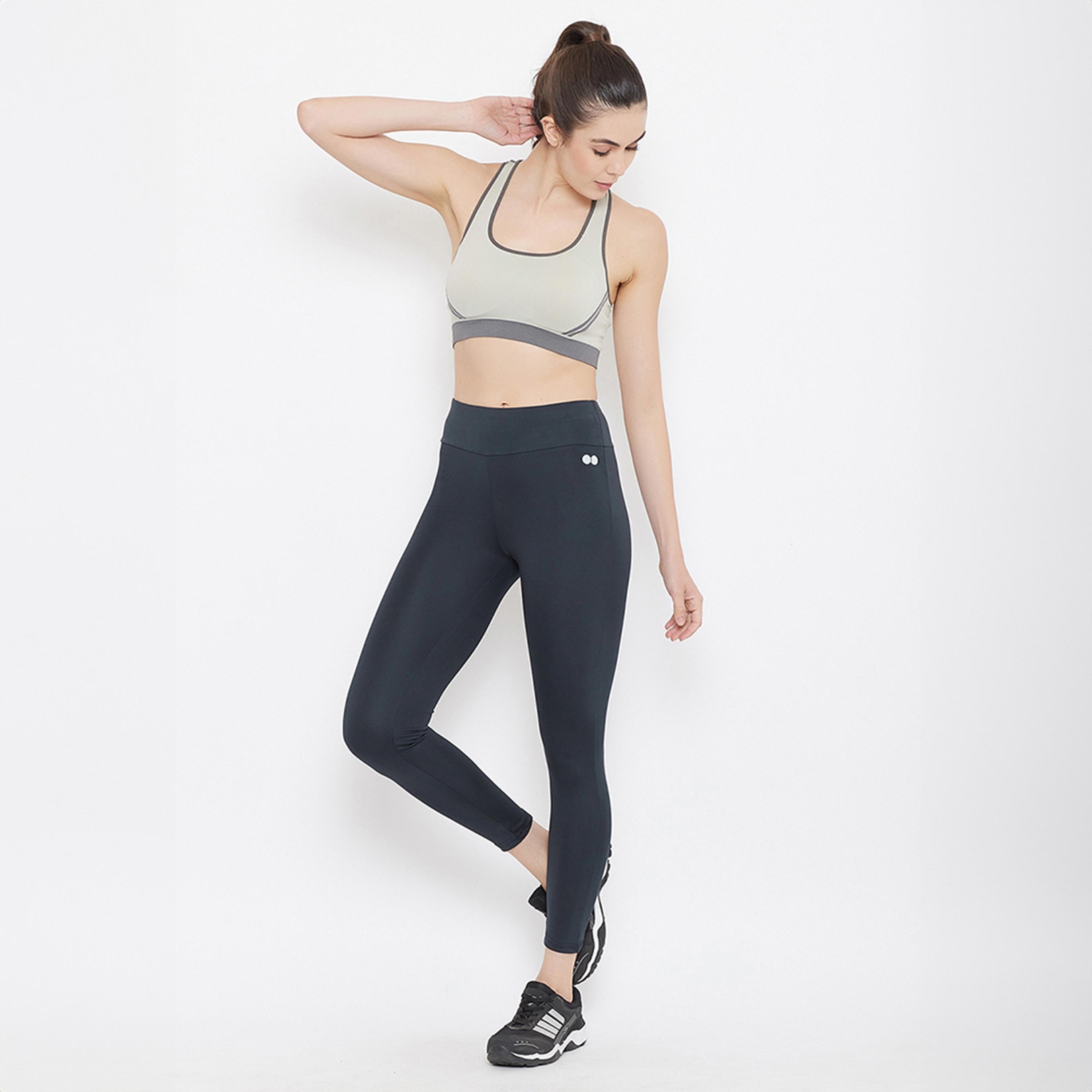 سروال رياضي ضيق بقصة مريحة وخصر مرتفع - كحلي من كلوفيا-women-clothing-bottoms-leggings-image-2