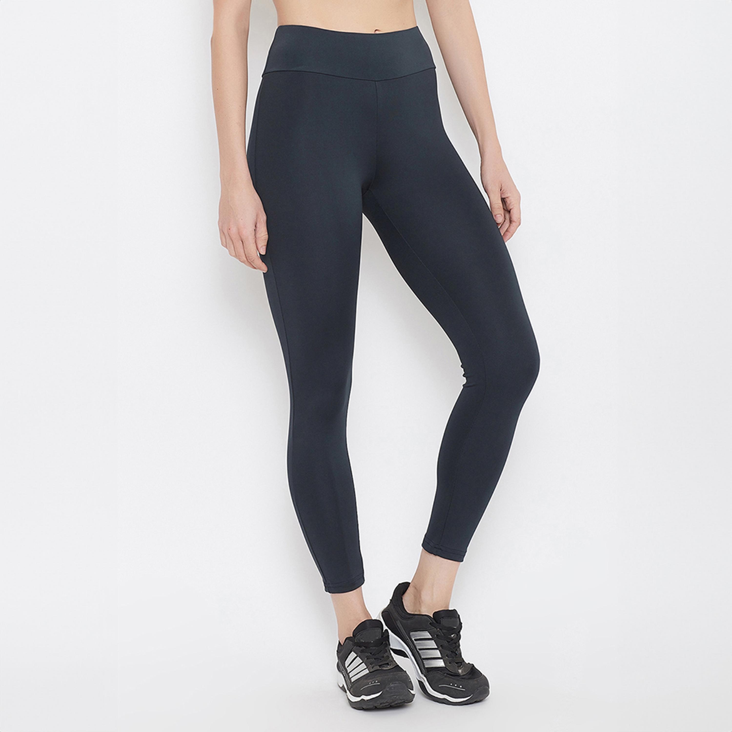 سروال رياضي ضيق بقصة مريحة وخصر مرتفع - كحلي من كلوفيا-women-clothing-bottoms-leggings-image-3