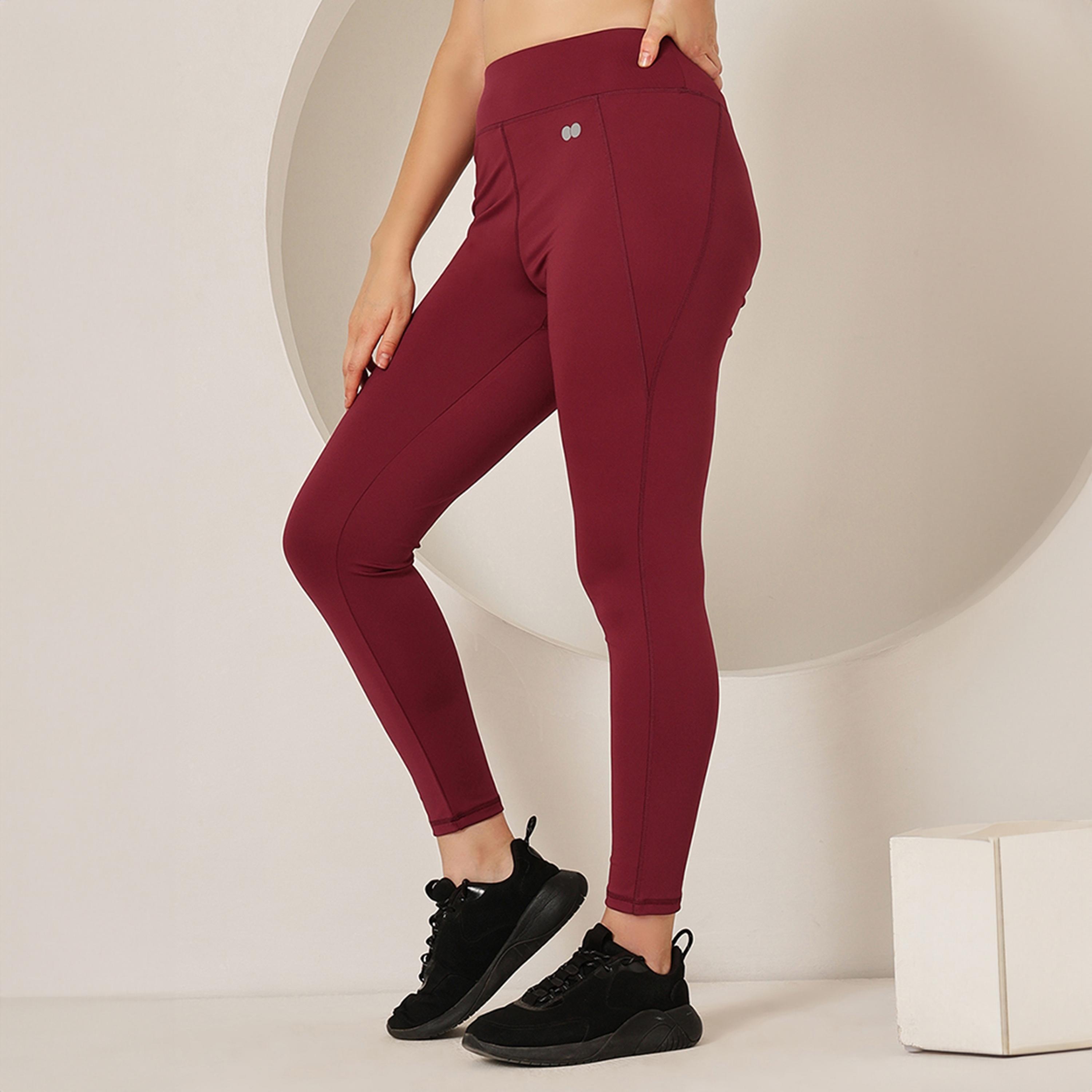 Clovia High Rise Women's Active Tights in Maroon-women-clothing-bottoms-leggings-image-4