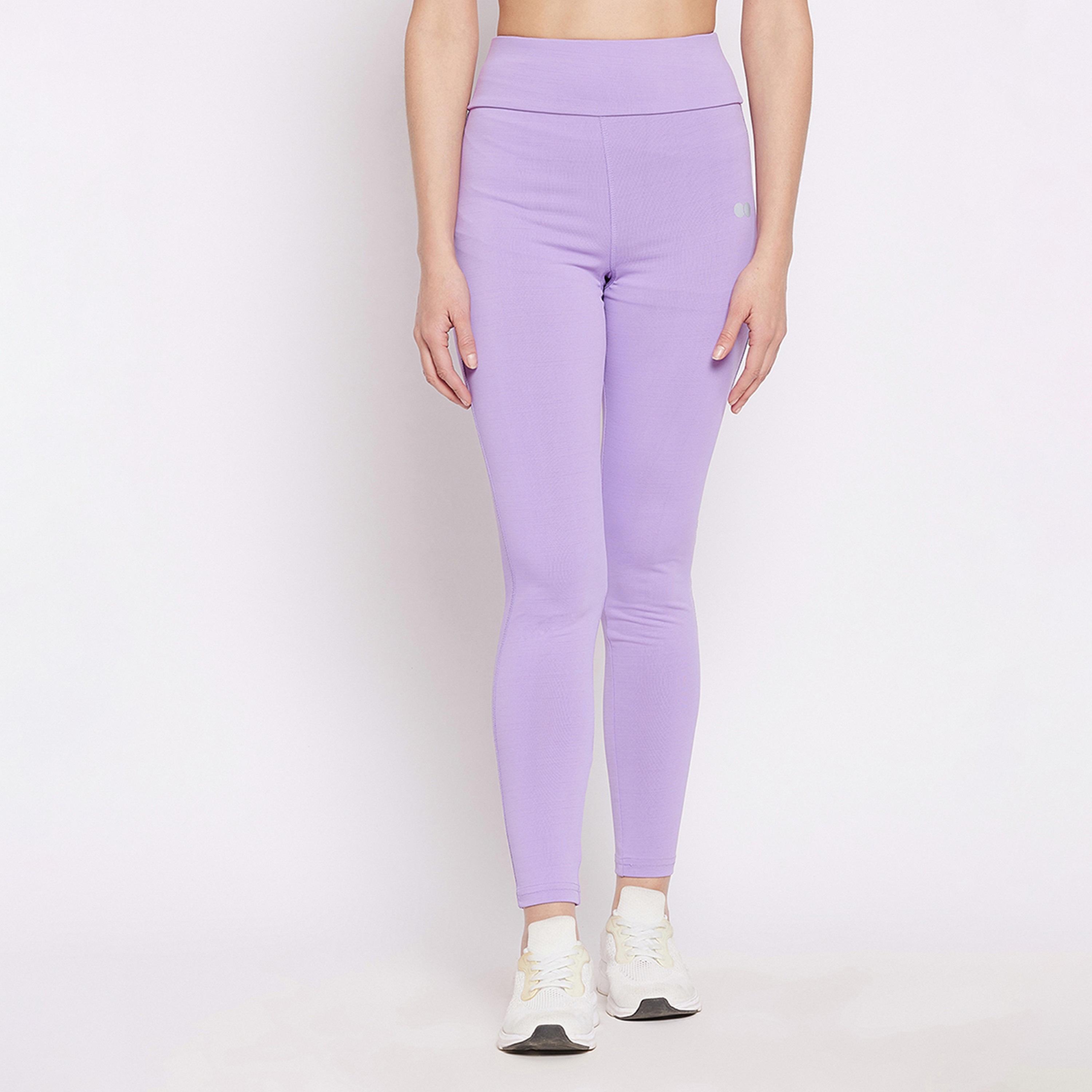 Clovia Snug Fit Women's Active High-Rise Tights in Lavender-women-clothing-sportswearandactivewear-bottoms-image-1