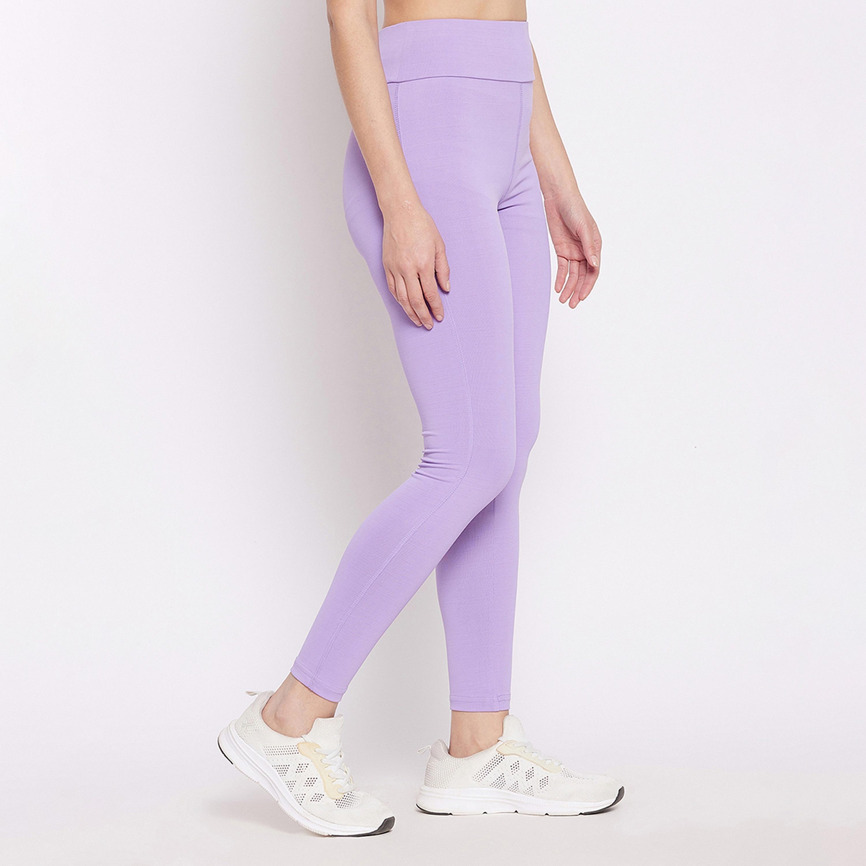 Clovia Snug Fit Women's Active High-Rise Tights in Lavender-women-clothing-sportswearandactivewear-bottoms-image-4