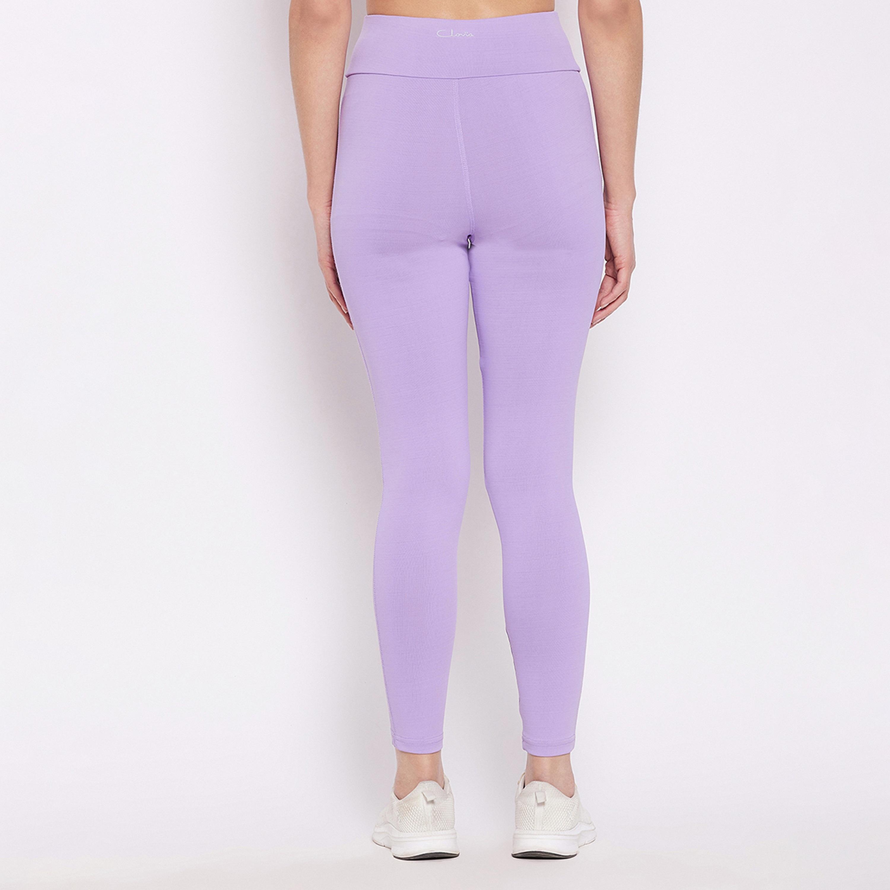 Clovia Snug Fit Women's Active High-Rise Tights in Lavender-women-clothing-sportswearandactivewear-bottoms-image-5