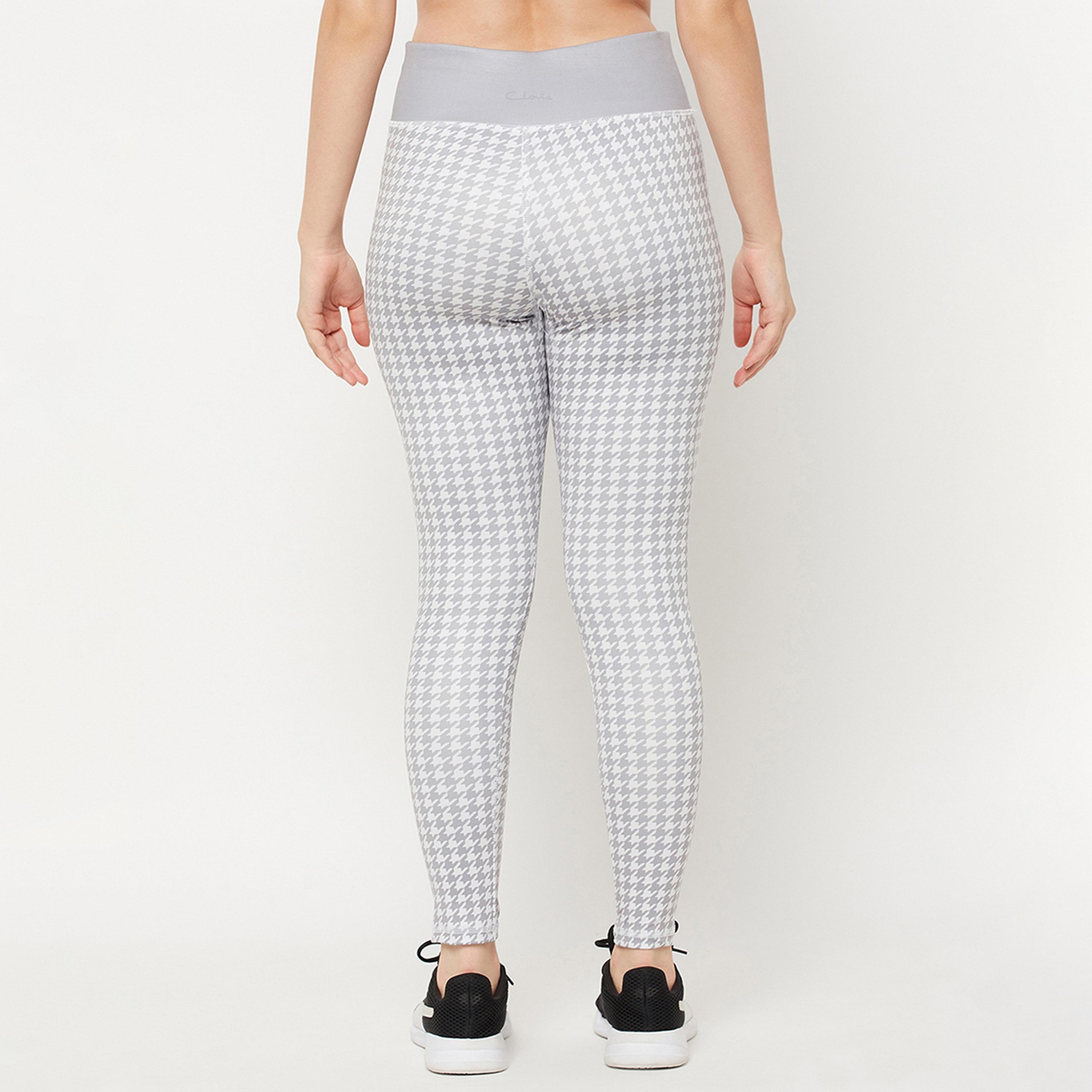 Clovia Snug Fit High-Rise Houndstooth Print Women's Active Tights in Grey-women-clothing-sportswearandactivewear-bottoms-image-5