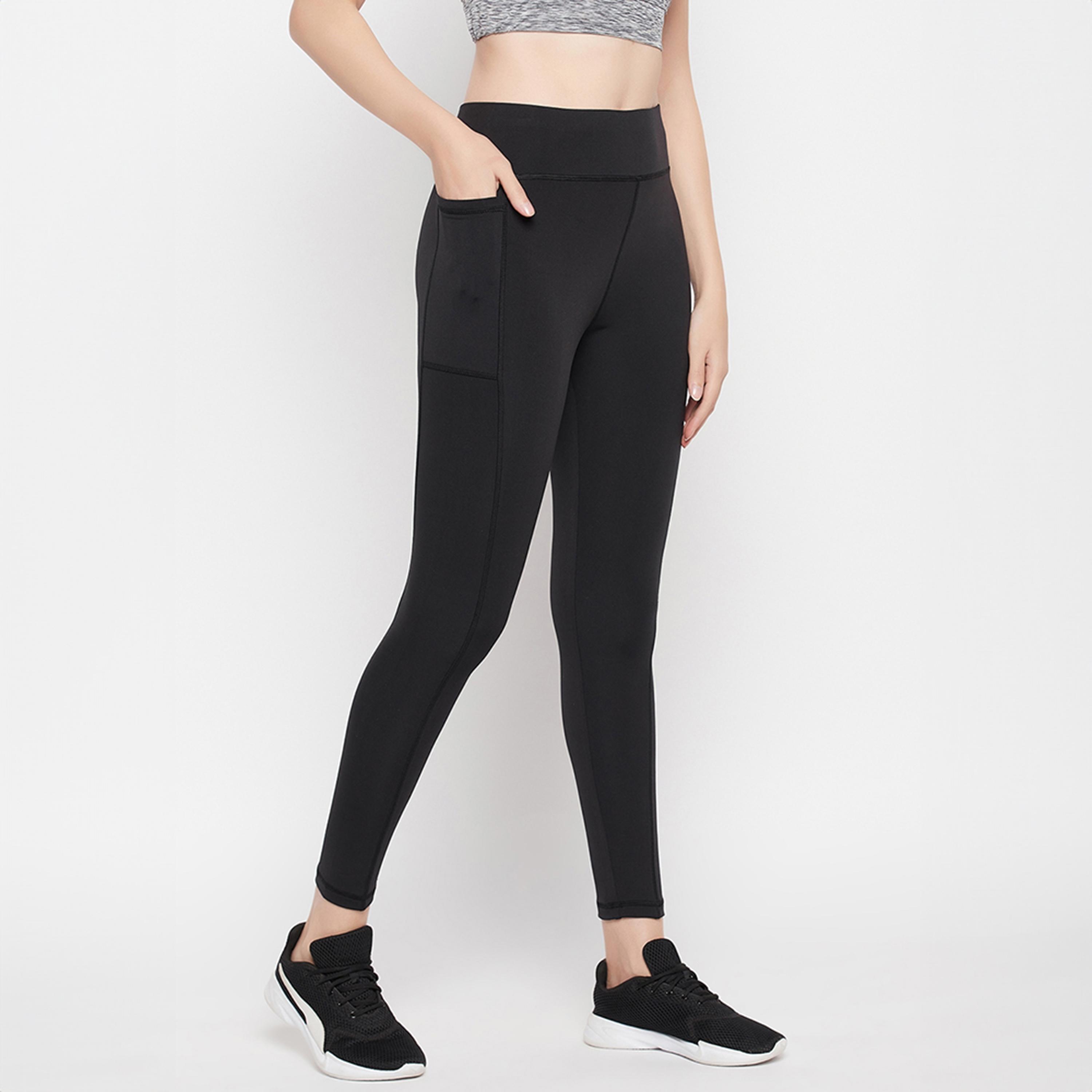 Clovia High-Rise Women's Active Tights in Black with Side Pocket-women-clothing-bottoms-leggings-image-3
