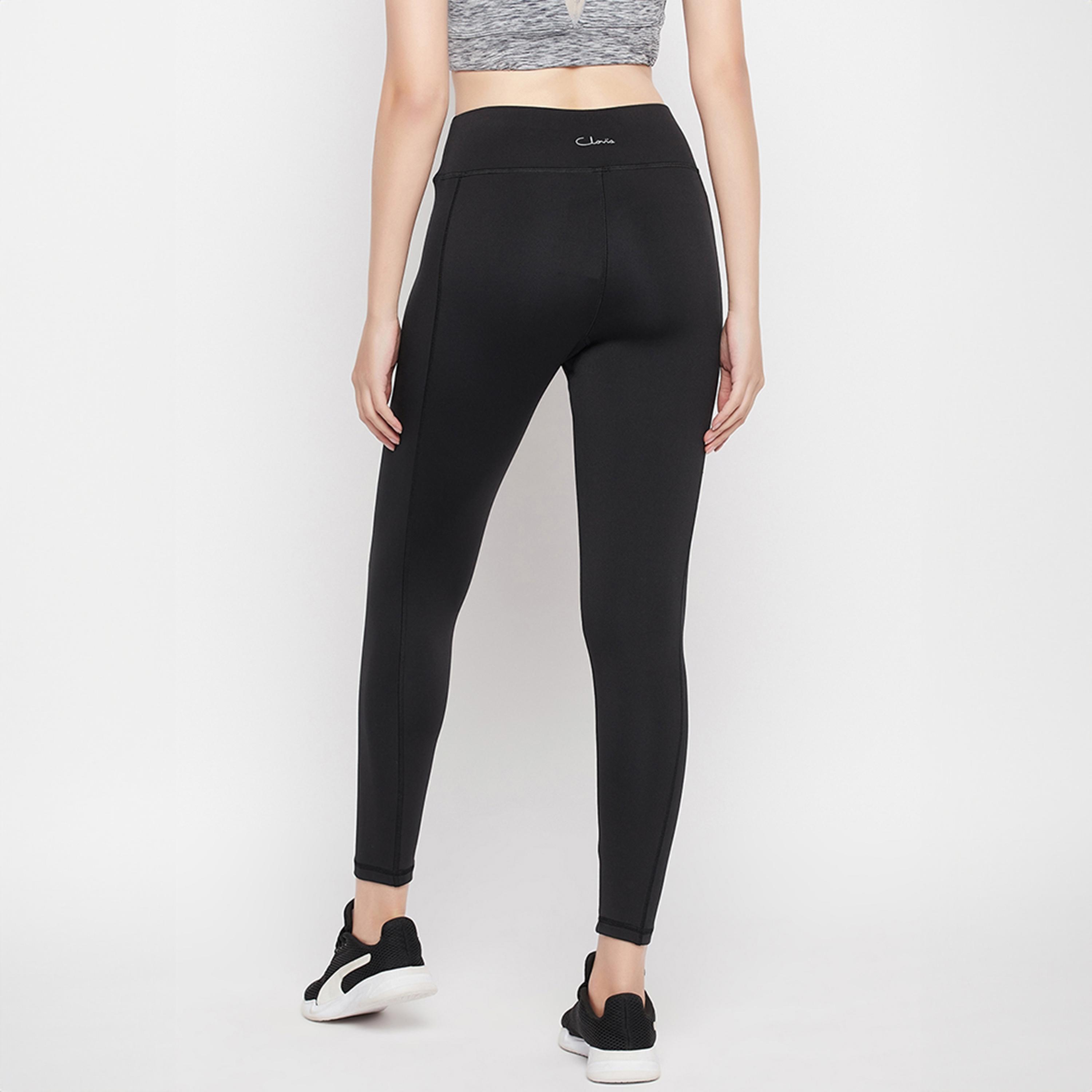 Clovia High-Rise Women's Active Tights in Black with Side Pocket-women-clothing-bottoms-leggings-image-5