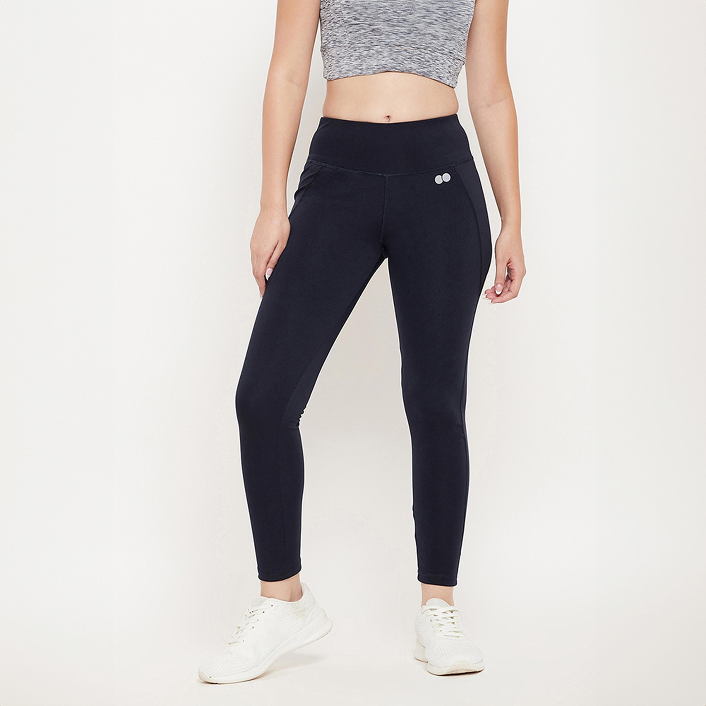 سروال رياضي ضيق بقصة مريحة وشعار عاكس - كحلي من كلوفيا-women-clothing-bottoms-leggings-image-1