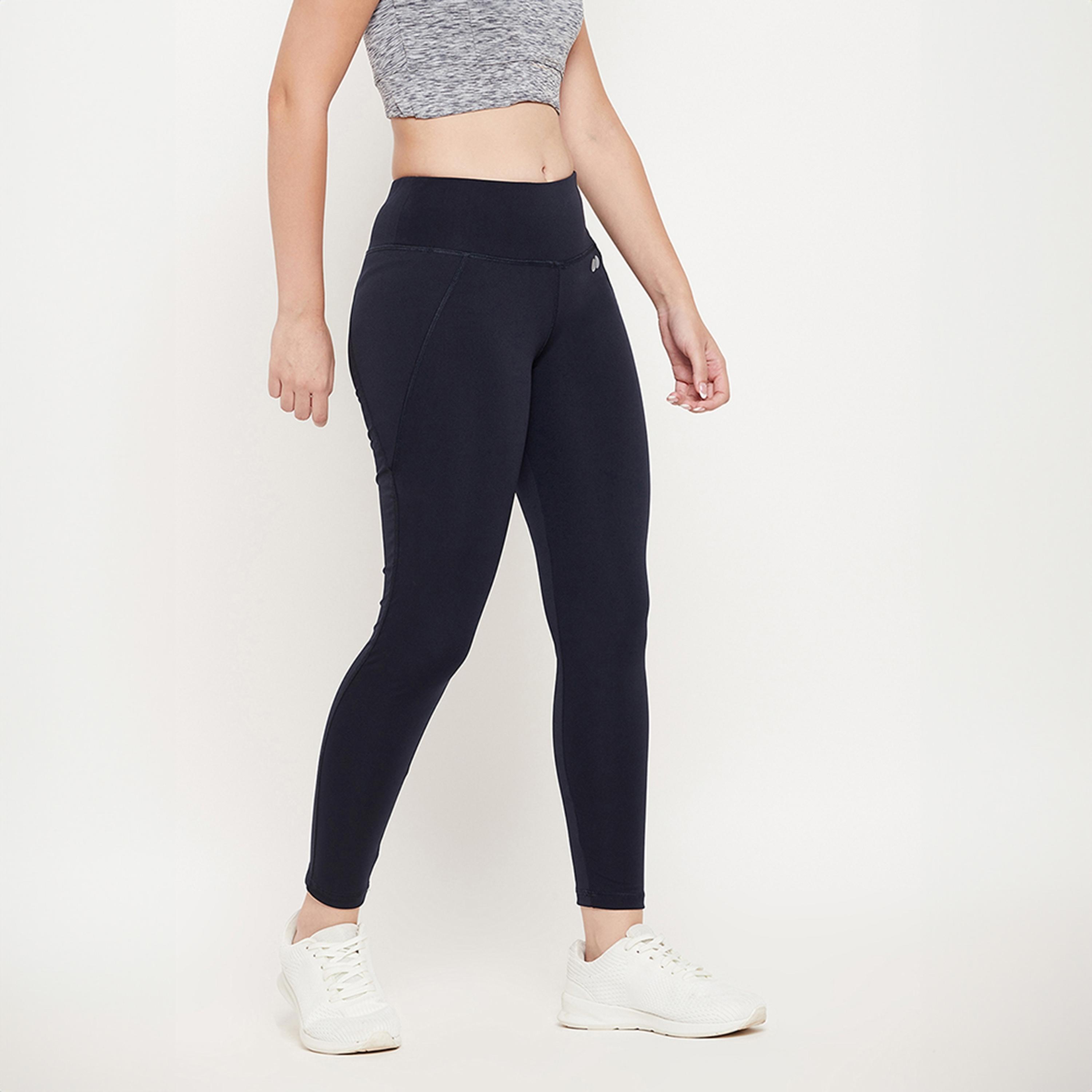 سروال رياضي ضيق بقصة مريحة وشعار عاكس - كحلي من كلوفيا-women-clothing-bottoms-leggings-image-3