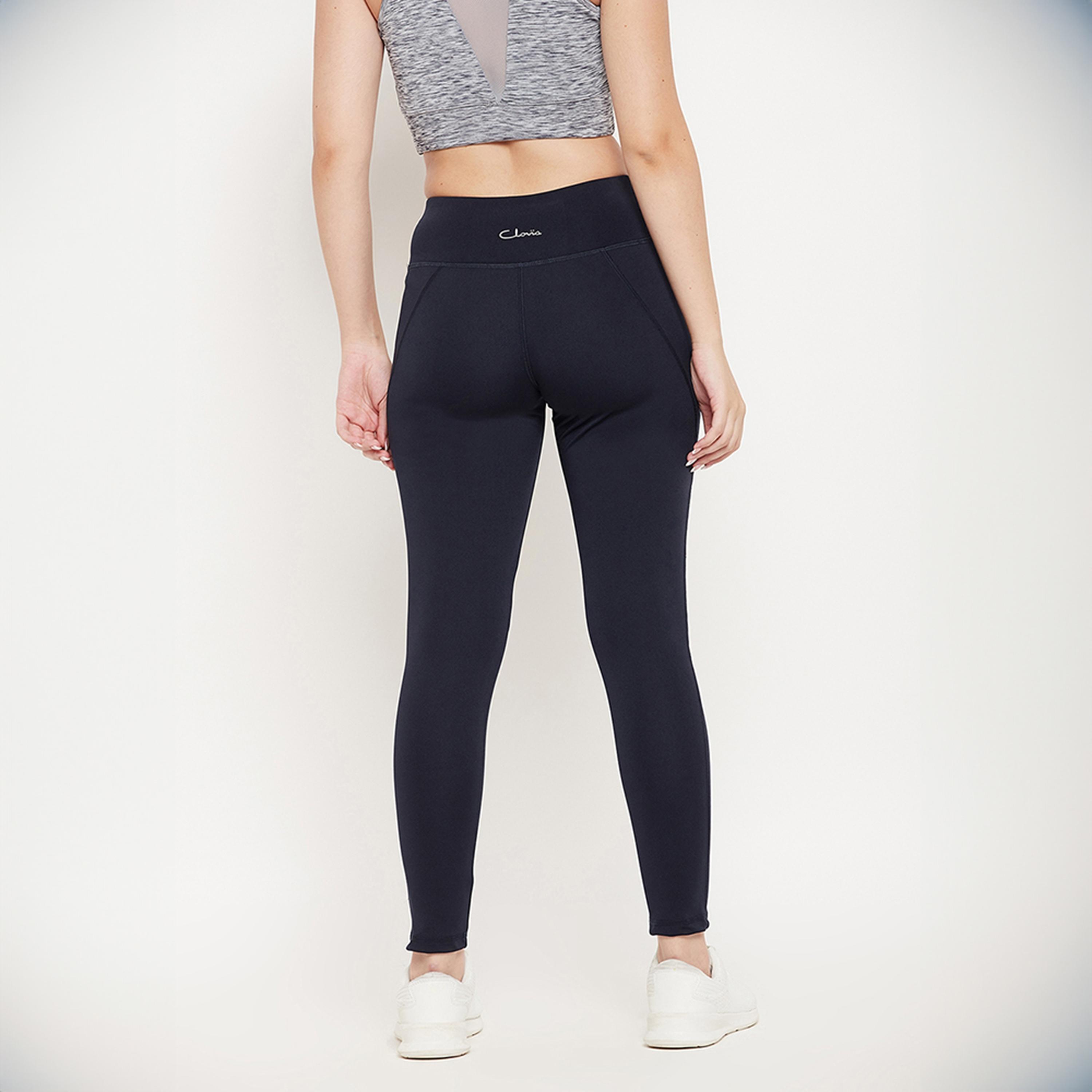 سروال رياضي ضيق بقصة مريحة وشعار عاكس - كحلي من كلوفيا-women-clothing-bottoms-leggings-image-5