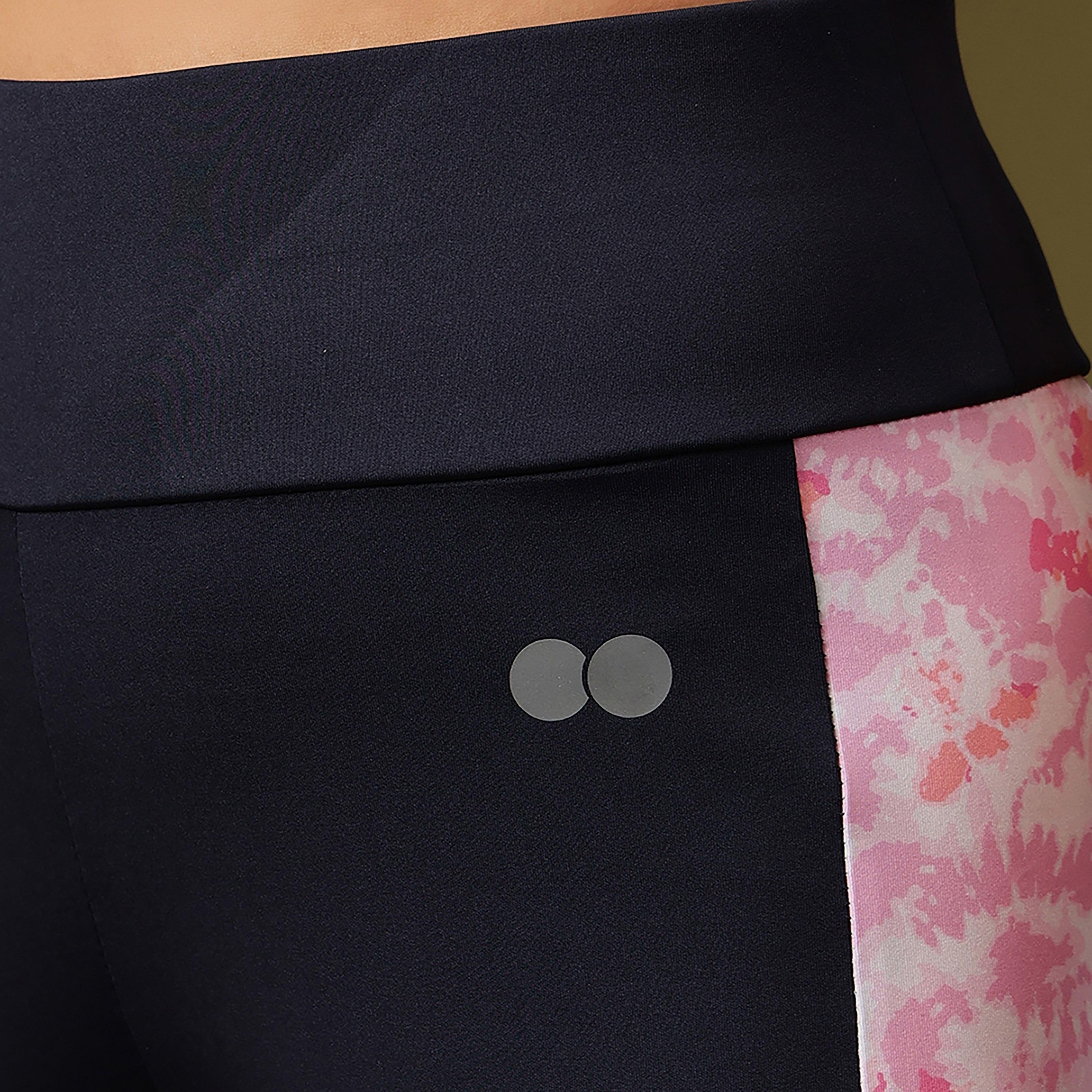 Clovia High Rise Women's Active Tights in Navy with Pink Side Panels-women-clothing-bottoms-leggings-image-6
