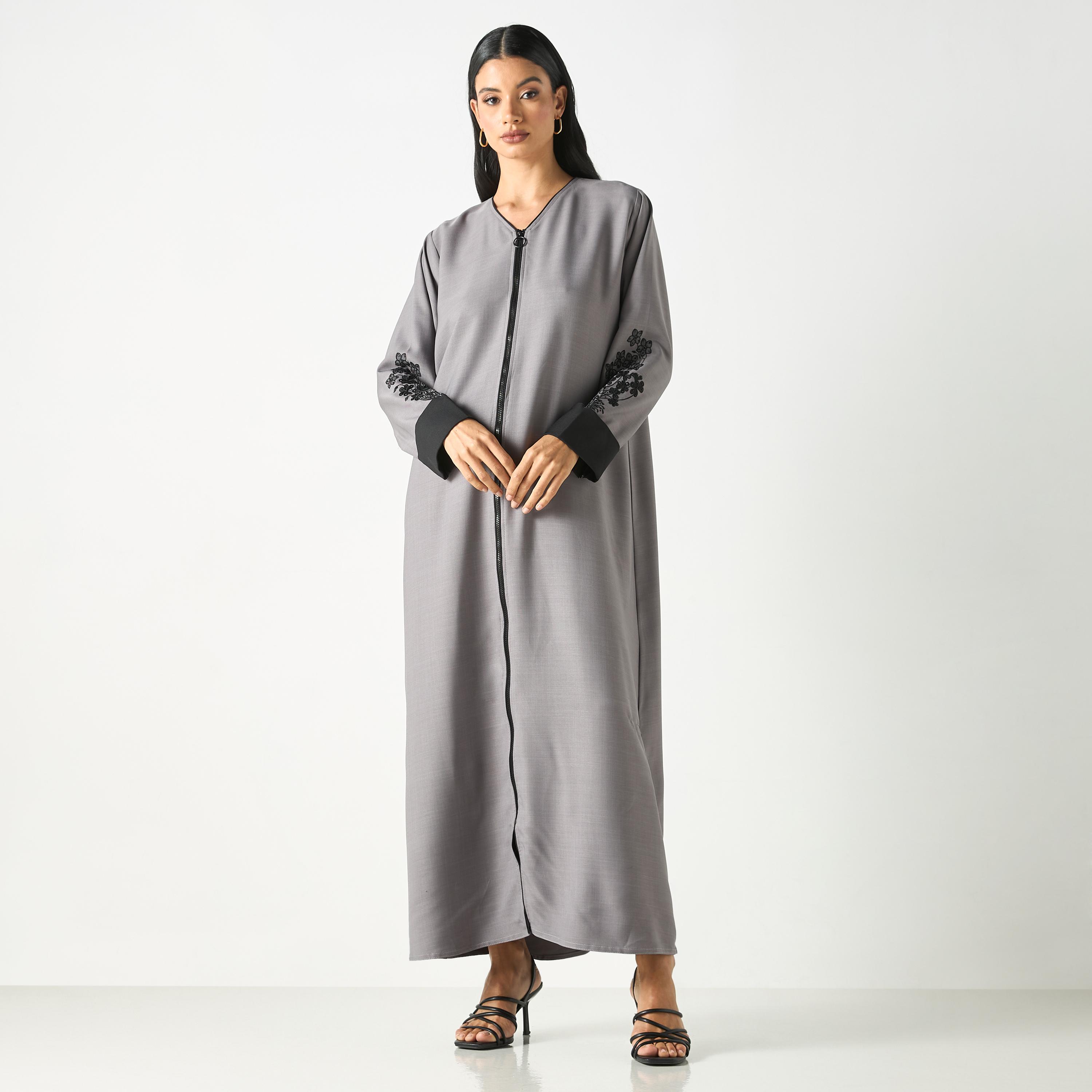 Hadiyath Al Madinah Floral Embroidered Abaya with Hijab-women-arabicclothing-abayas-image-1