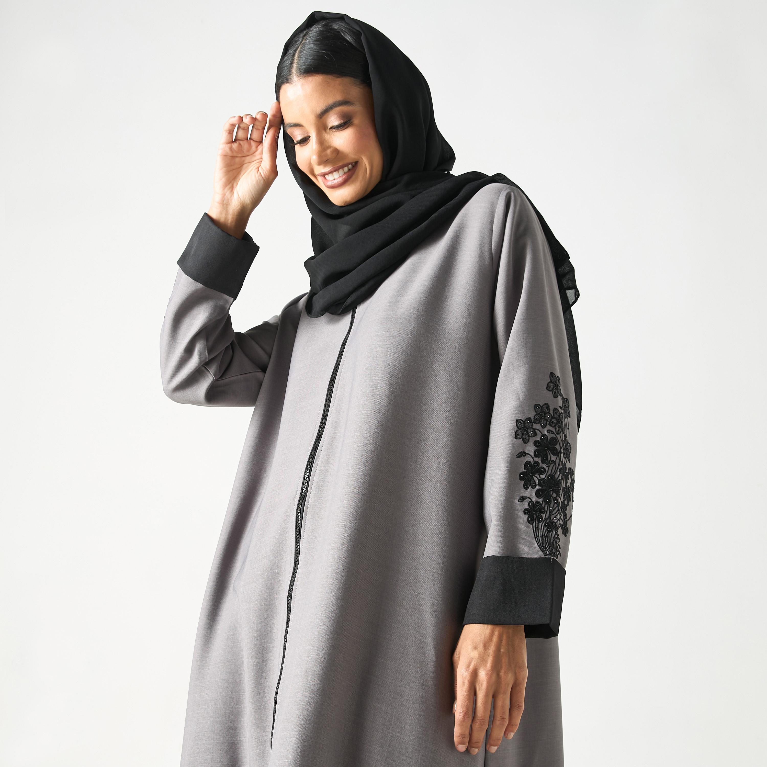 Hadiyath Al Madinah Floral Embroidered Abaya with Hijab-women-arabicclothing-abayas-image-2