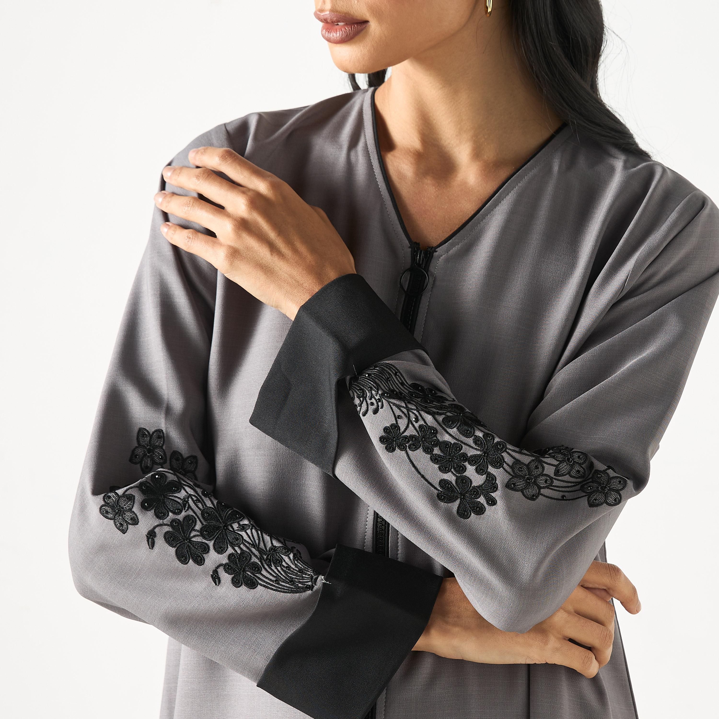 Hadiyath Al Madinah Floral Embroidered Abaya with Hijab-women-arabicclothing-abayas-image-3