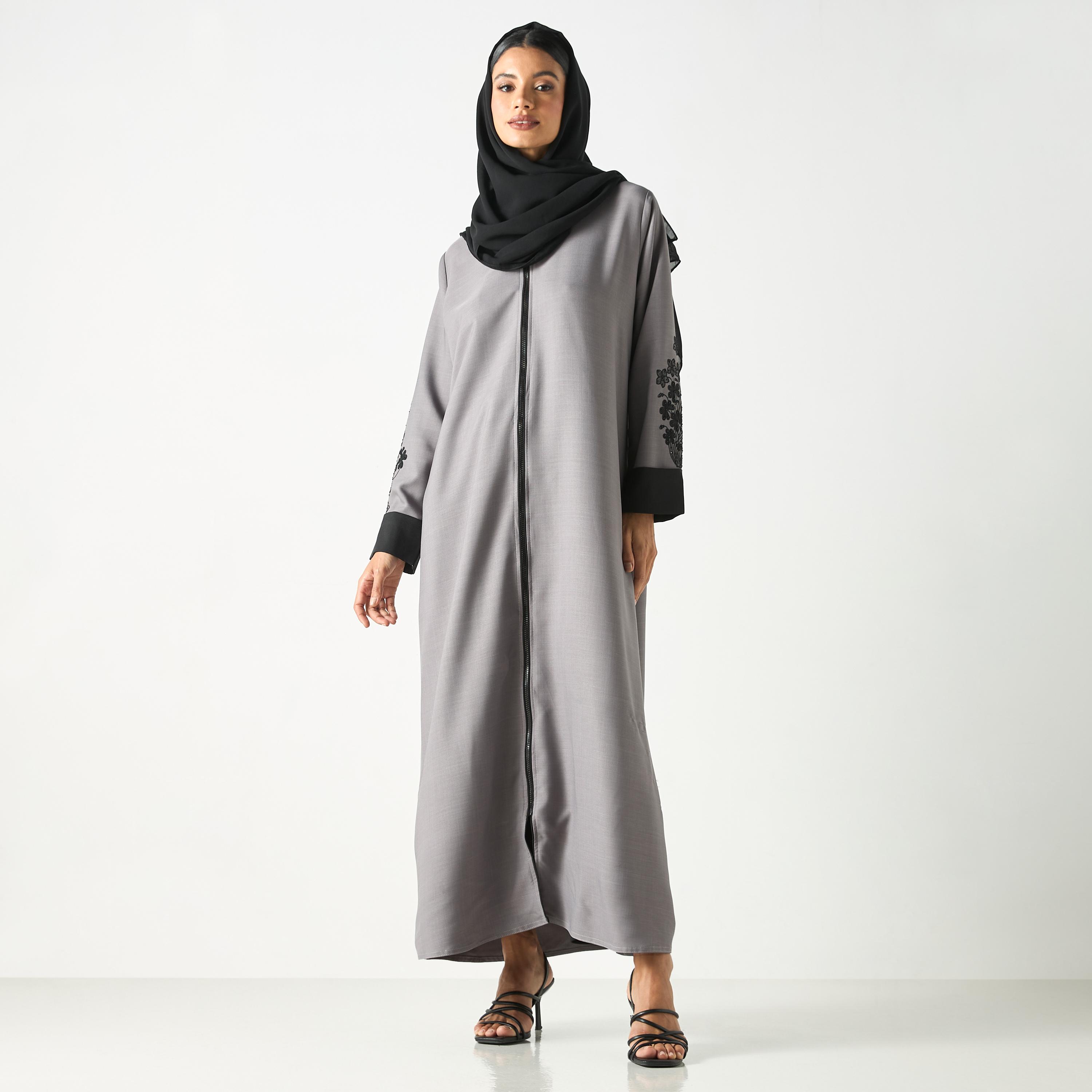 Hadiyath Al Madinah Floral Embroidered Abaya with Hijab-women-arabicclothing-abayas-image-4