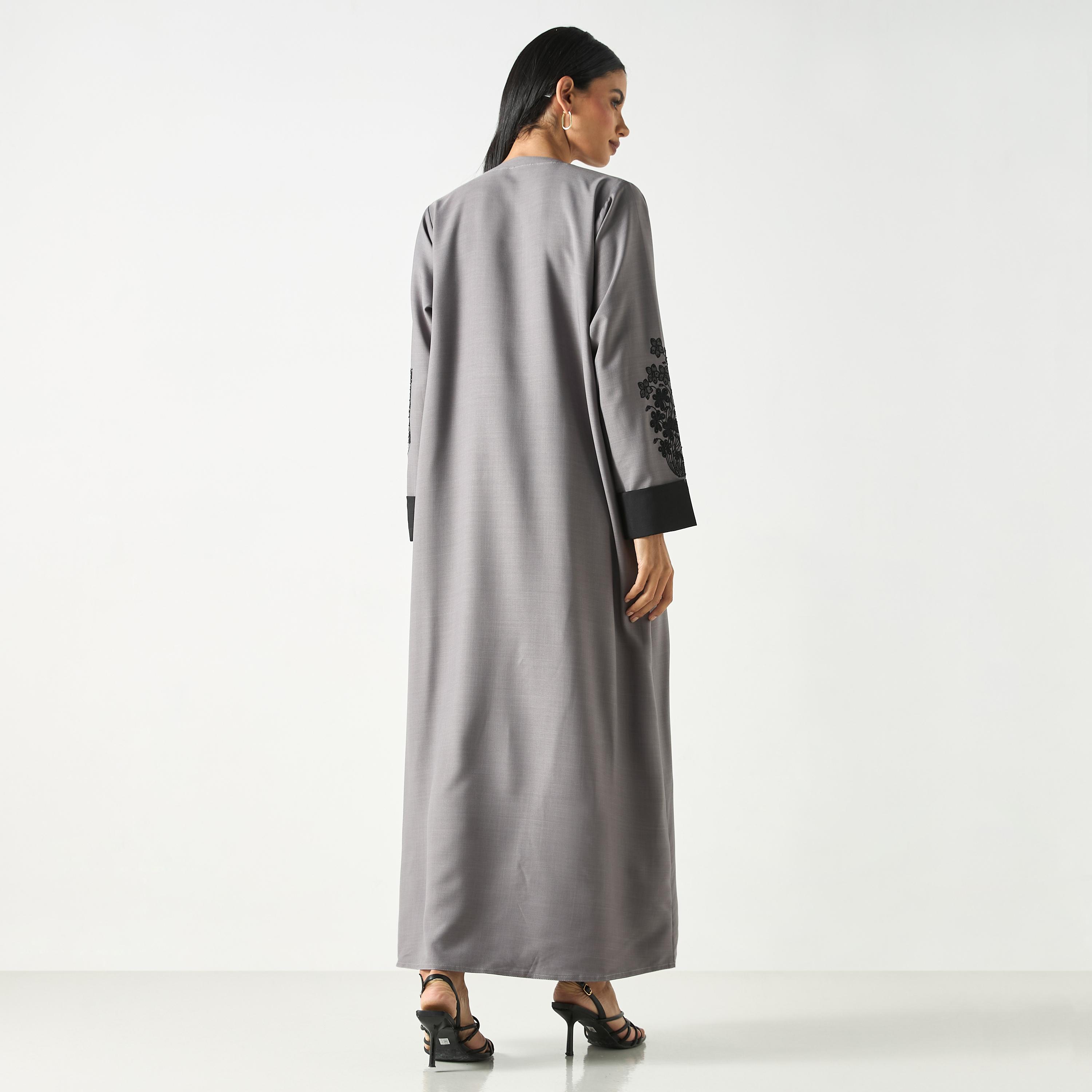 Hadiyath Al Madinah Floral Embroidered Abaya with Hijab-women-arabicclothing-abayas-image-5