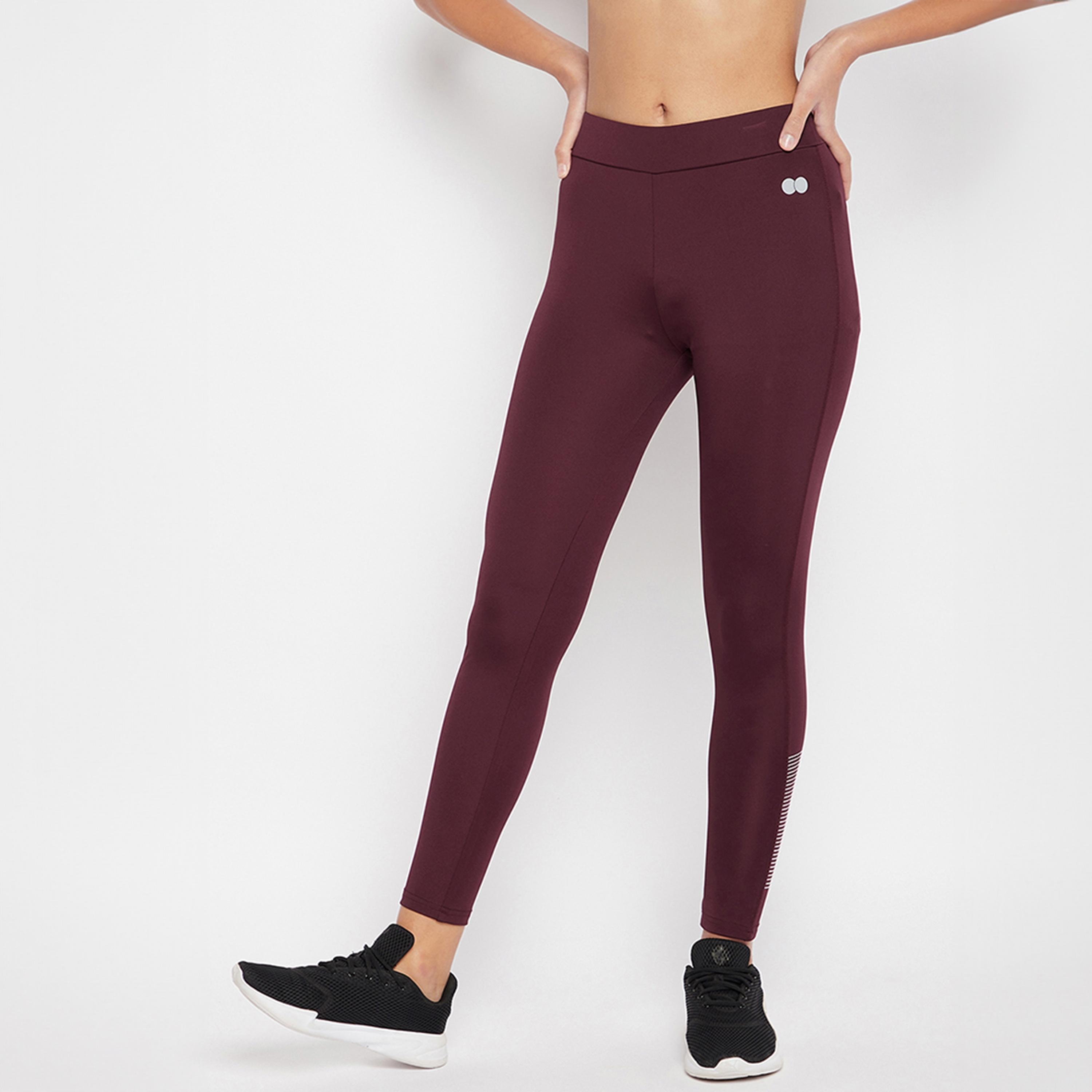 Clovia Snug Fit High Rise Women's Active Tights in Plum Colour-women-clothing-bottoms-leggings-image-1