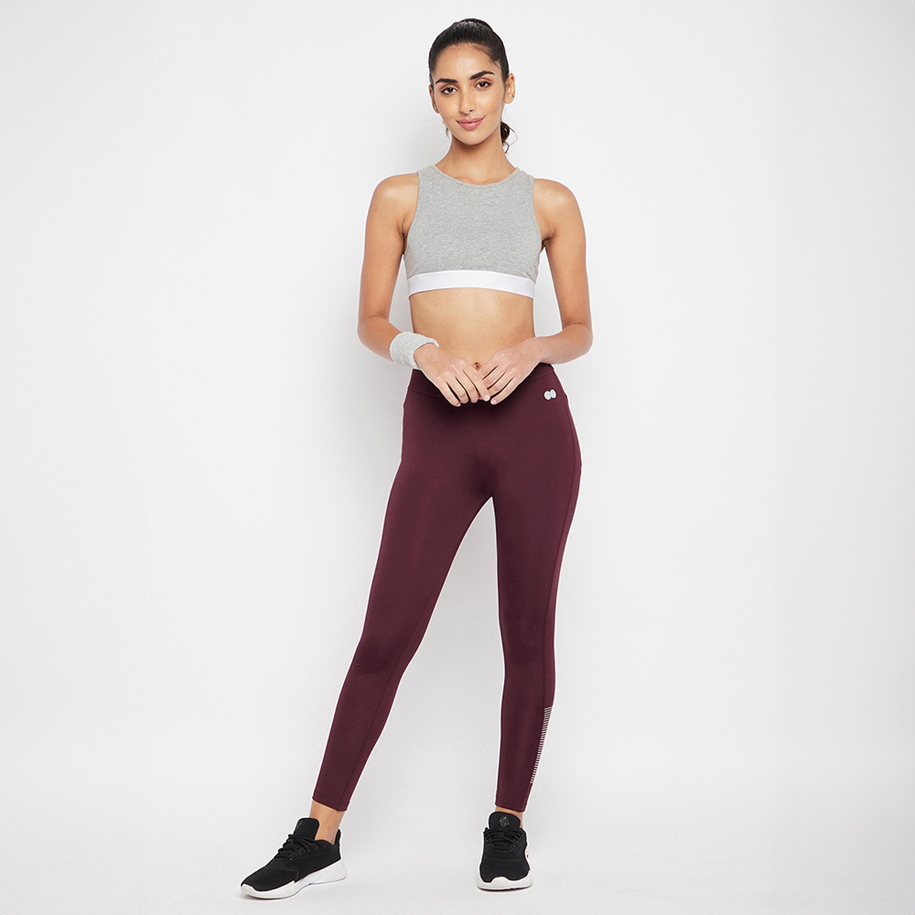 Clovia Snug Fit High Rise Women's Active Tights in Plum Colour-women-clothing-sportswearandactivewear-bottoms-leggings-image-2
