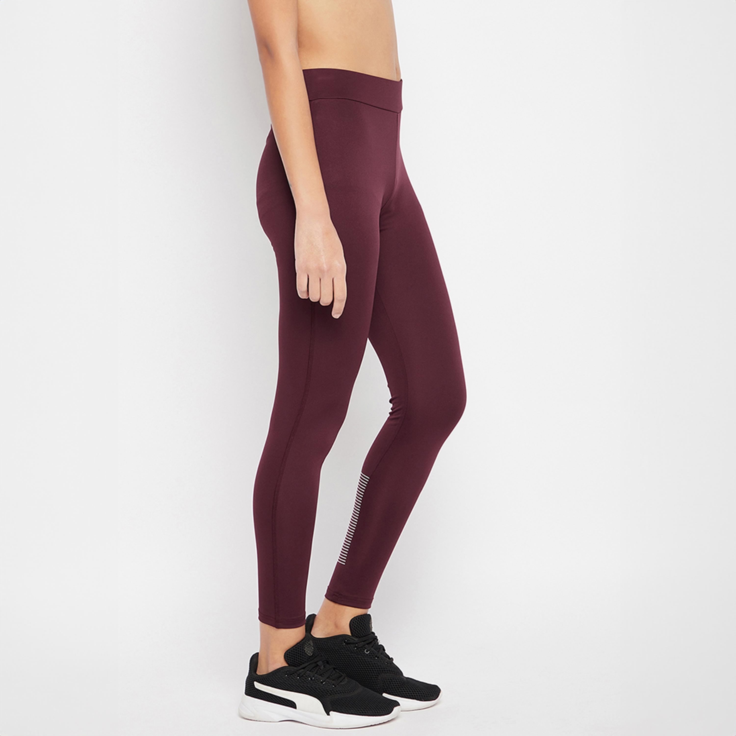 Clovia Snug Fit High Rise Women's Active Tights in Plum Colour-women-clothing-sportswearandactivewear-bottoms-leggings-image-3