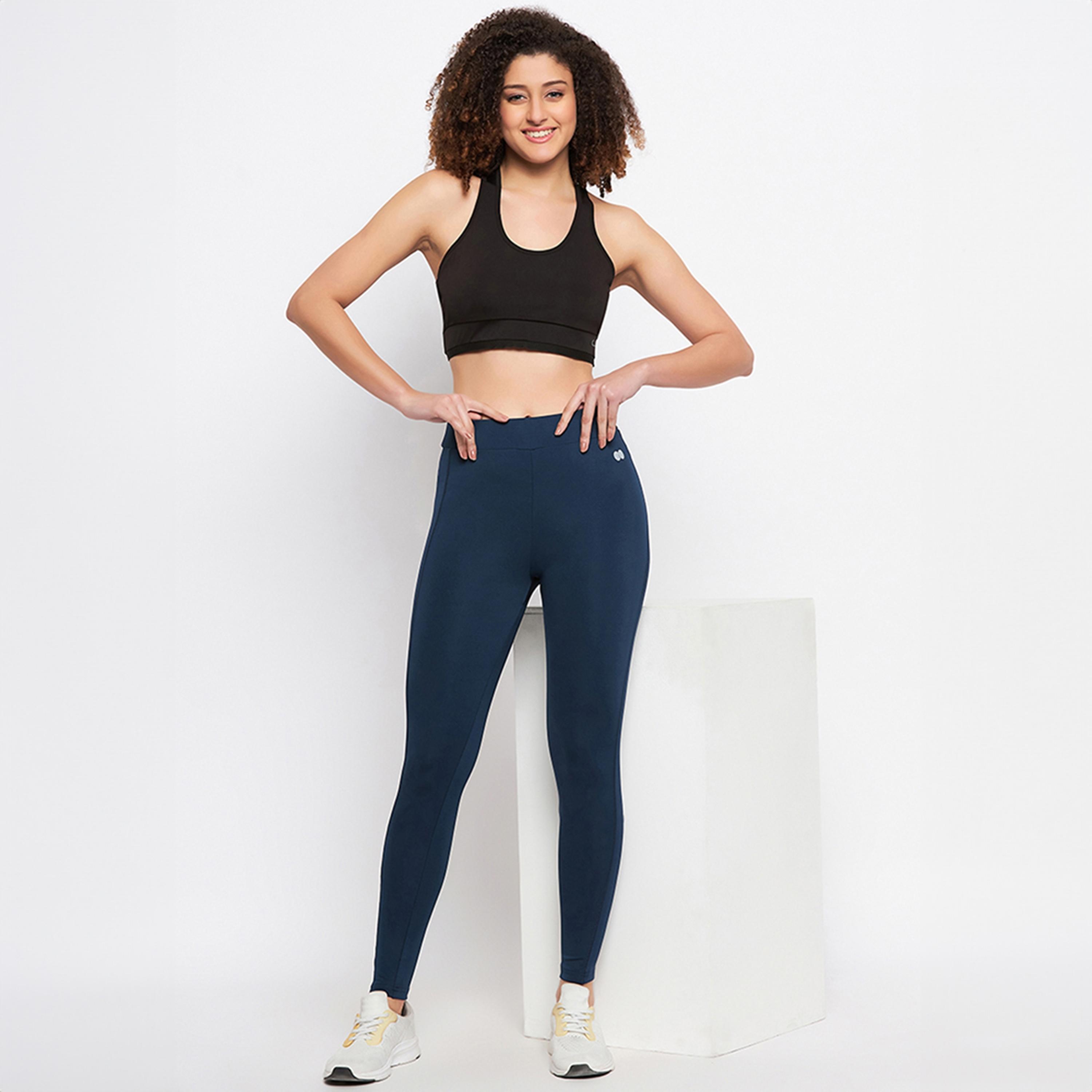 Clovia Women's Active Ankle Length Tights in Teal Blue-women-clothing-bottoms-leggings-image-2