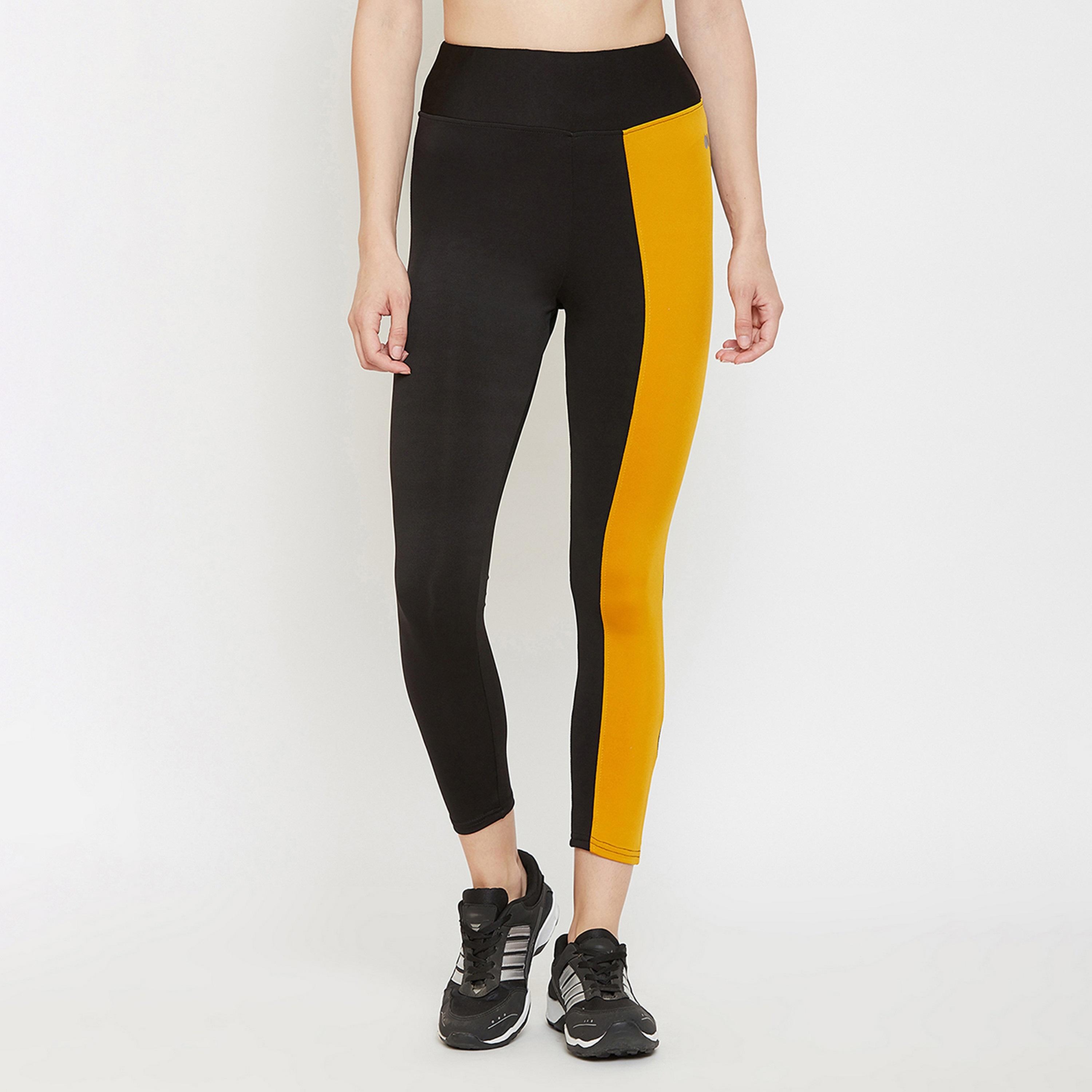Clovia Snug Fit Women's Active Ankle-Length Colourblock Tights in Black-women-clothing-sportswearandactivewear-bottoms-image-1