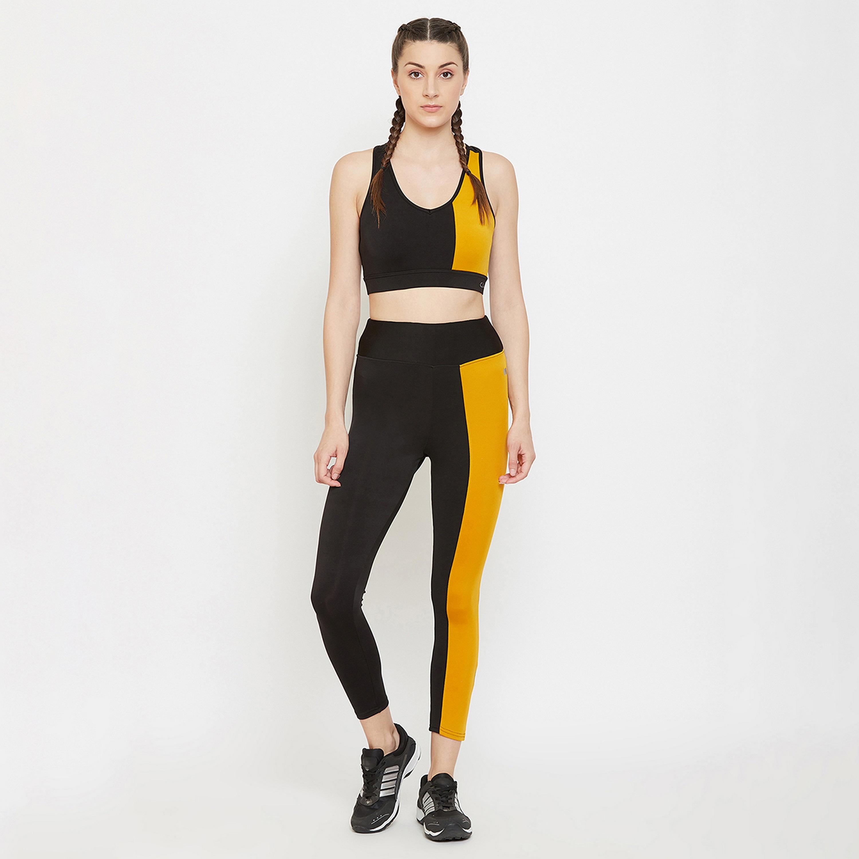 Clovia Snug Fit Women's Active Ankle-Length Colourblock Tights in Black-women-clothing-sportswearandactivewear-bottoms-image-2