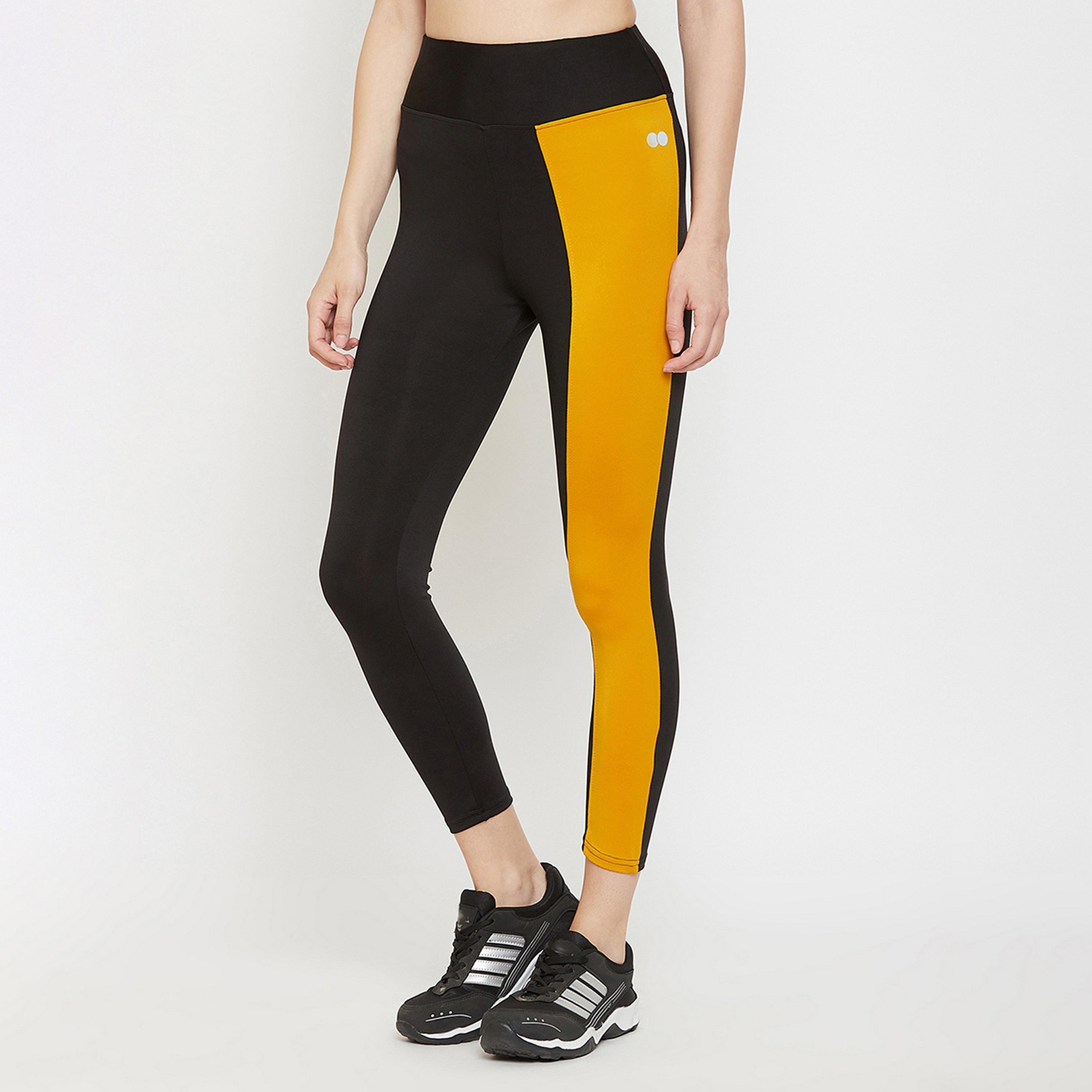 Clovia Snug Fit Women's Active Ankle-Length Colourblock Tights in Black-women-clothing-sportswearandactivewear-bottoms-image-3