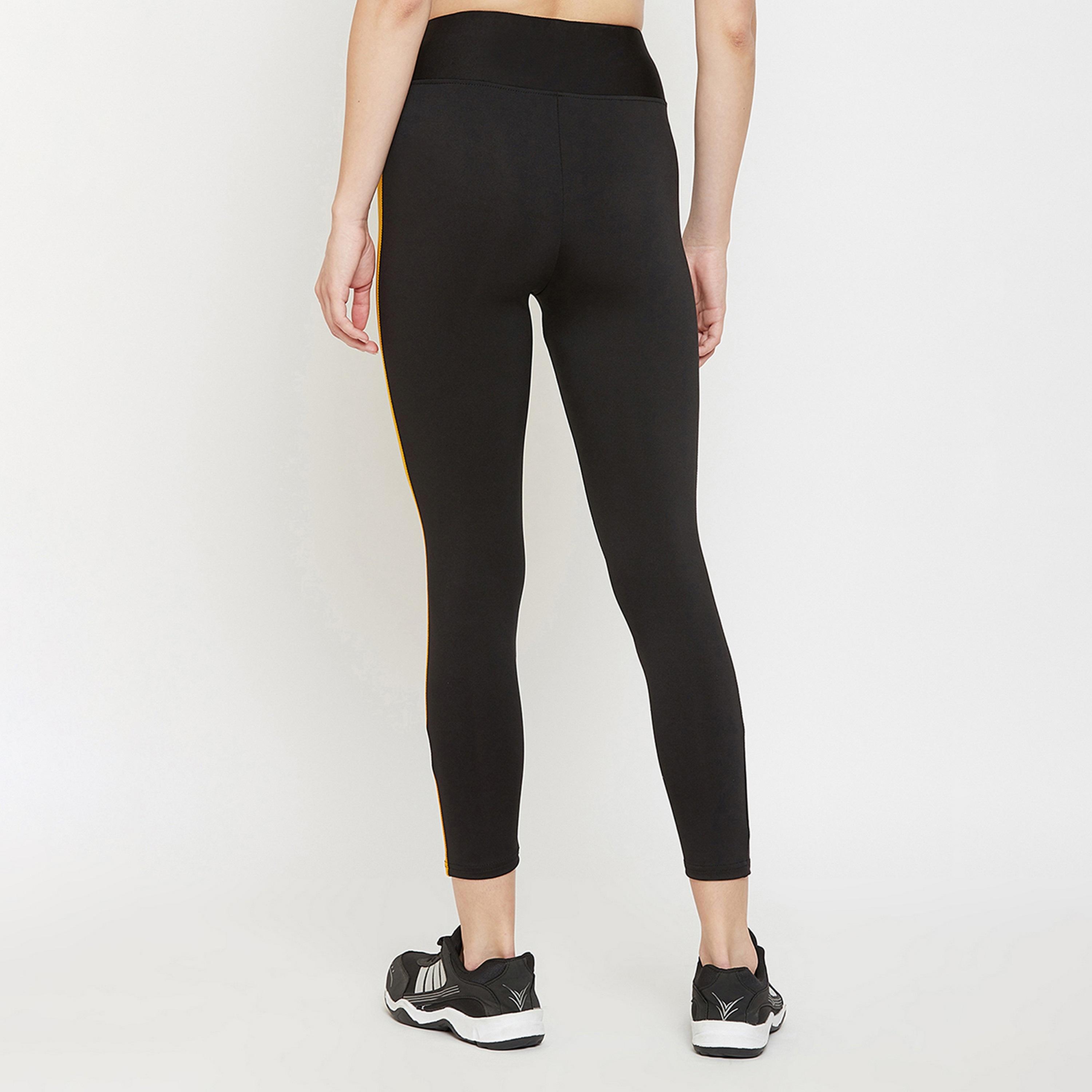Clovia Snug Fit Women's Active Ankle-Length Colourblock Tights in Black-women-clothing-sportswearandactivewear-bottoms-image-5