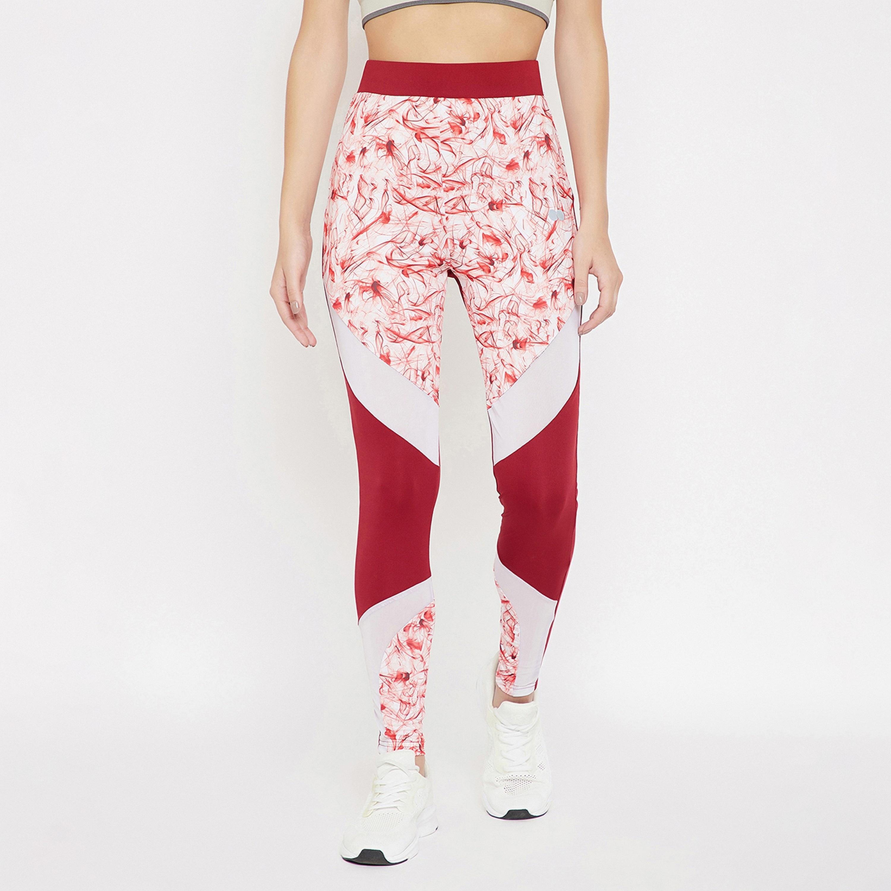 Clovia Snug Fit Ankle-Length Printed Women's Active Tights in Red-women-clothing-sportswearandactivewear-bottoms-image-1
