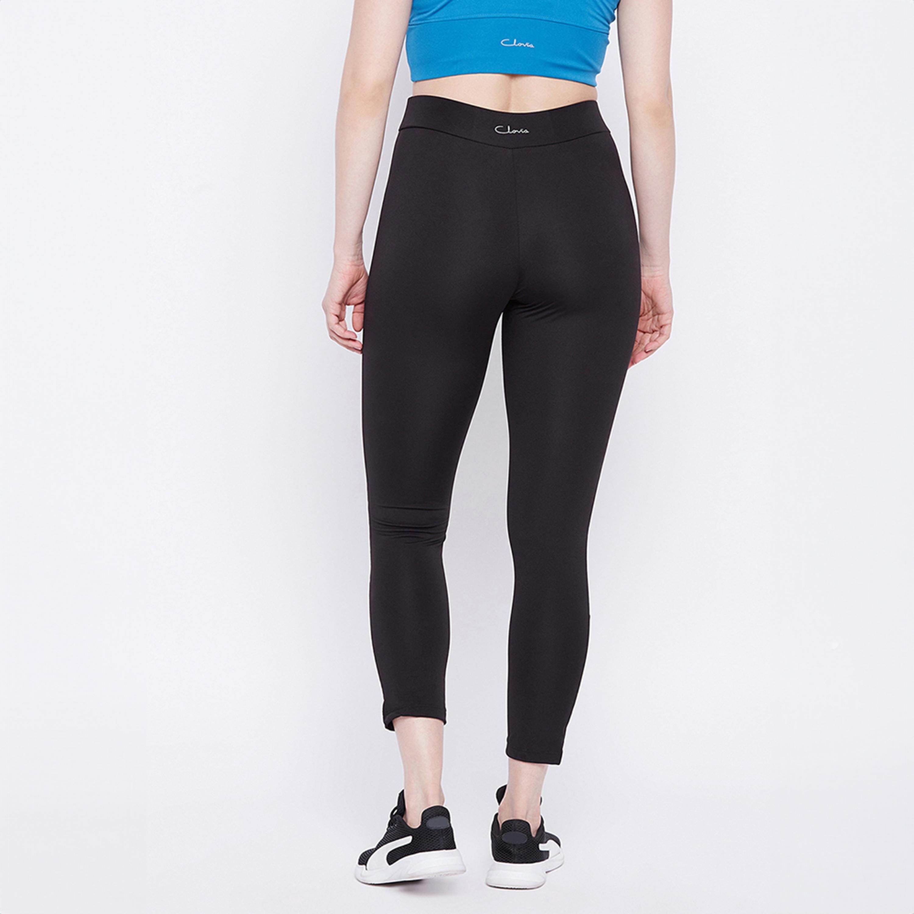 سروال رياضي ضيق بقصة مريحة وشعار عاكس - أسود من كلوفيا-women-clothing-bottoms-leggings-image-5