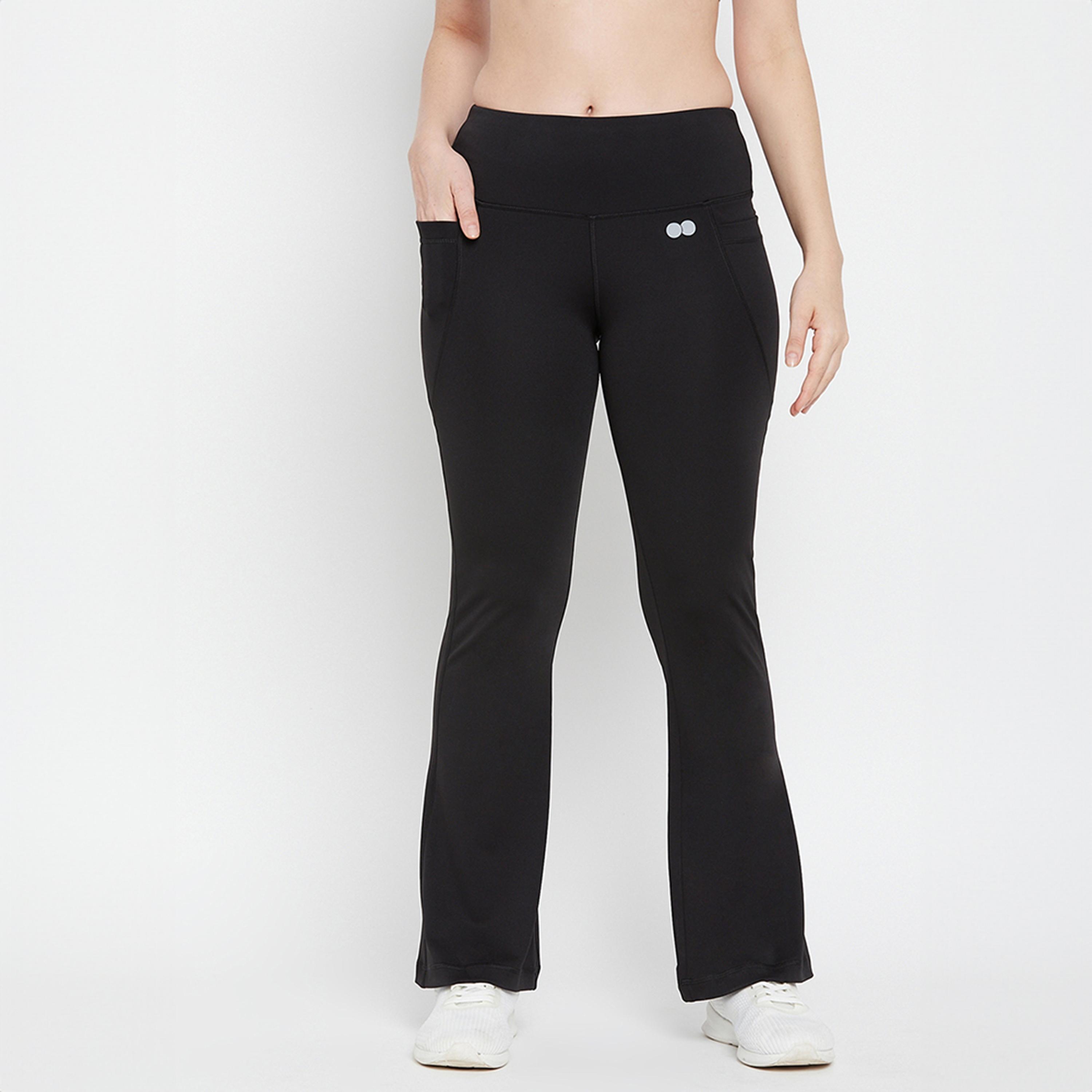 Clovia High Waist Flared Women's Yoga Pants in Black with Side Pockets-women-clothing-bottoms-joggers-image-1
