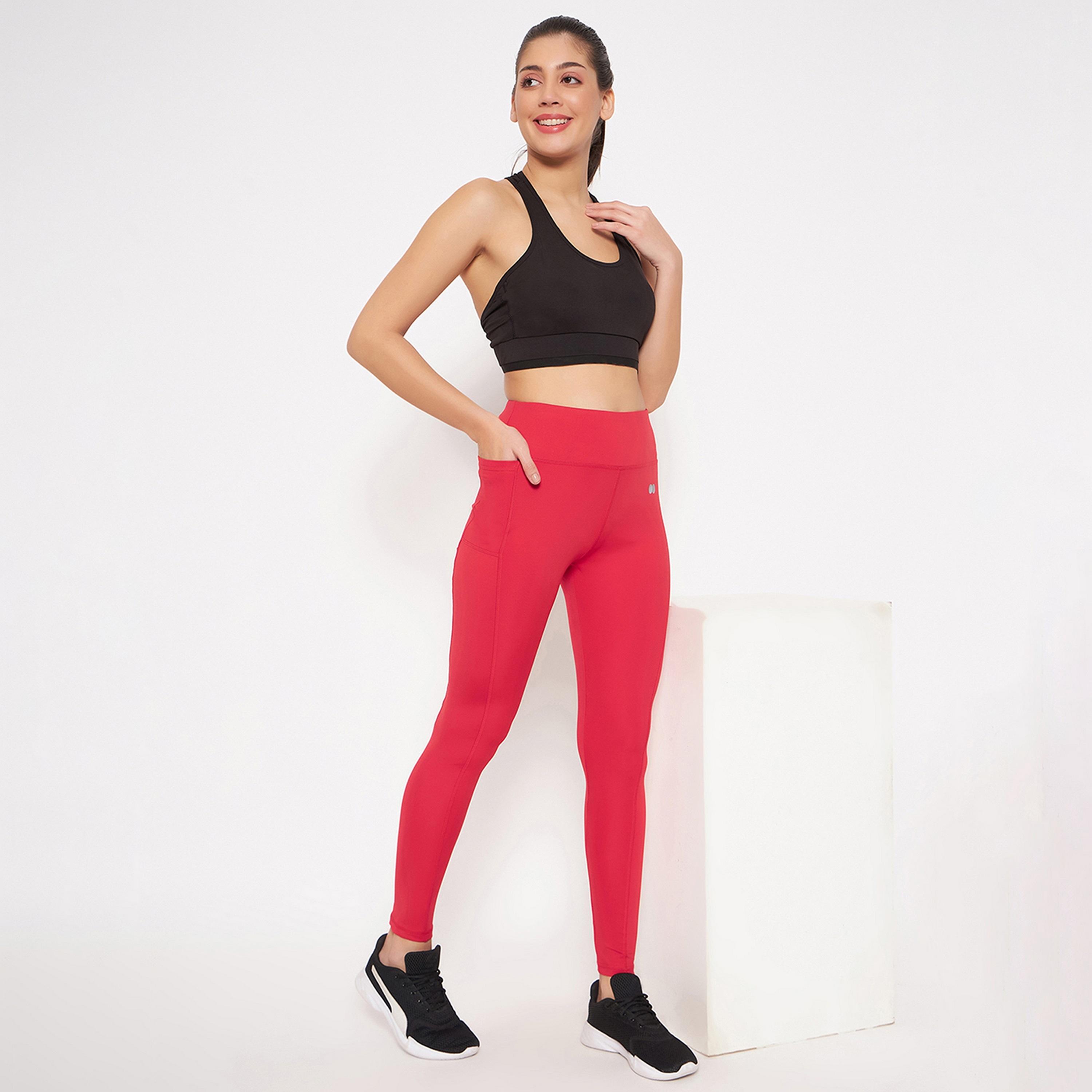 Clovia High Rise Women's Active Tights in Pink with Side Pocket-women-clothing-sportswearandactivewear-bottoms-image-2