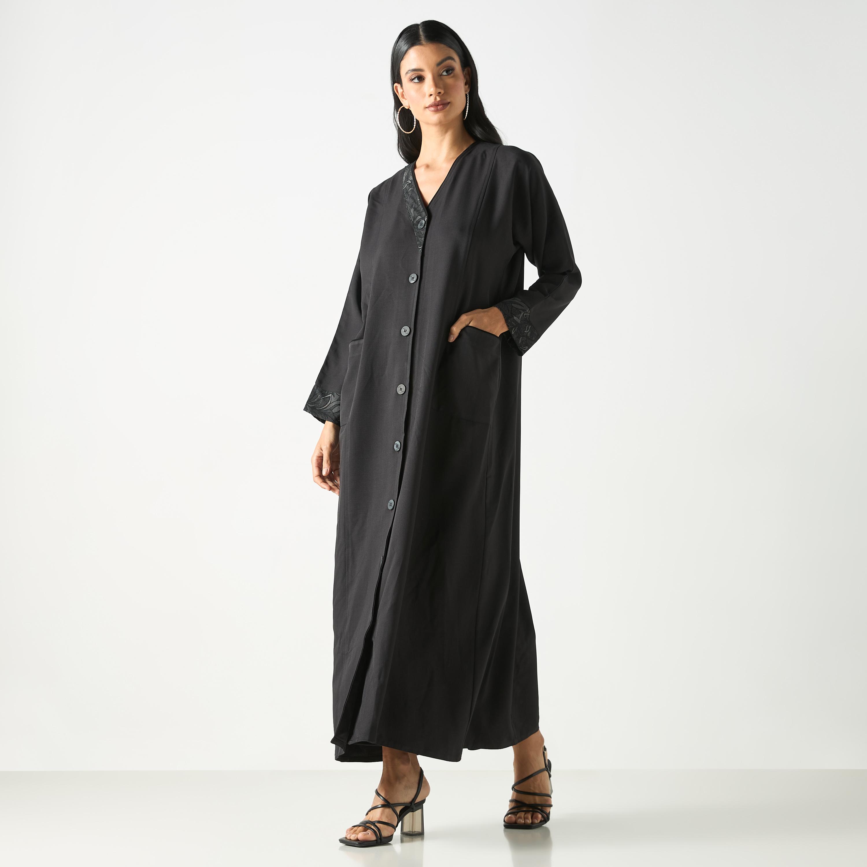 Hadiyath Al Madinah Abaya with Button Closure and Pockets-women-arabicclothing-abayas-image-1