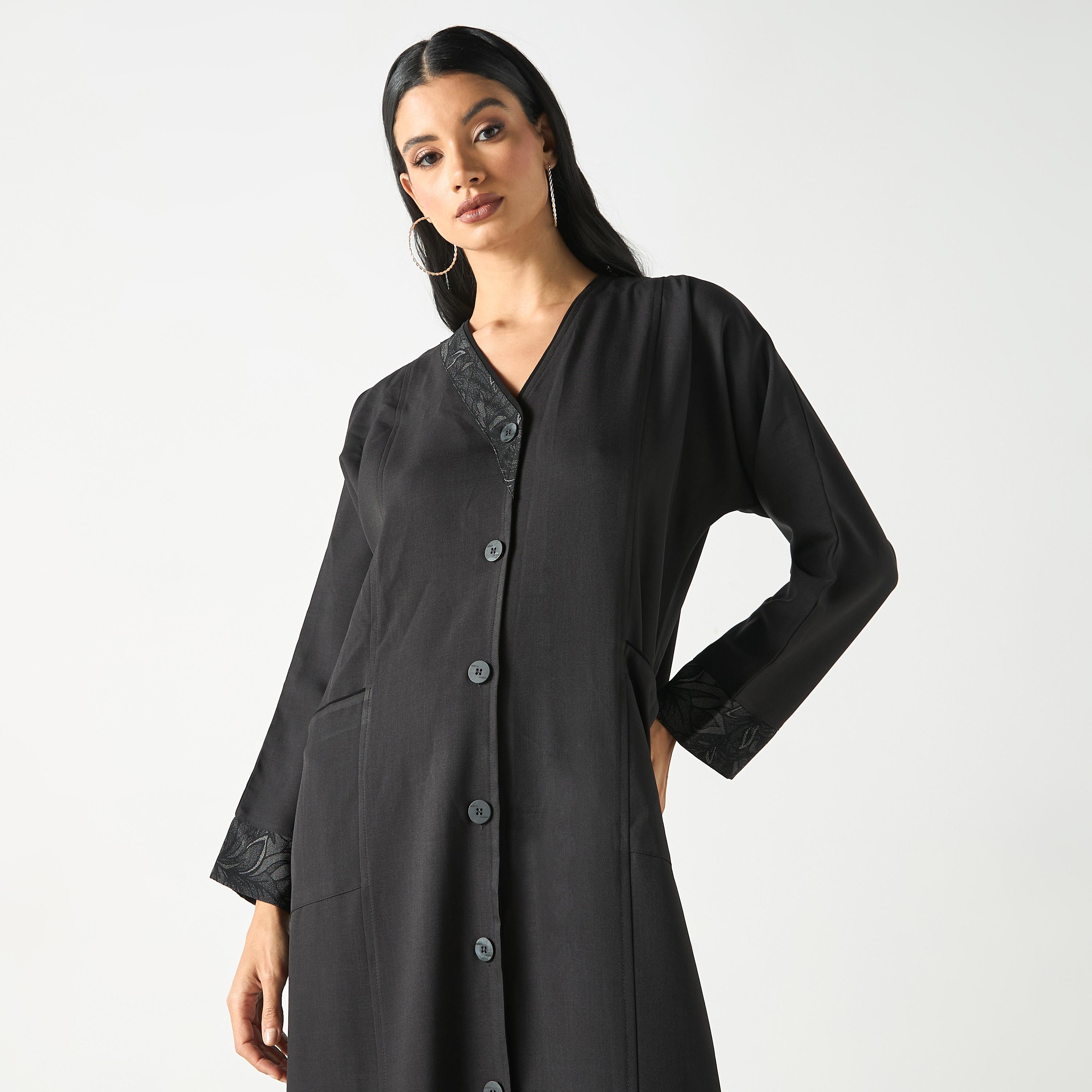 Hadiyath Al Madinah Abaya with Button Closure and Pockets-women-arabicclothing-abayas-image-2