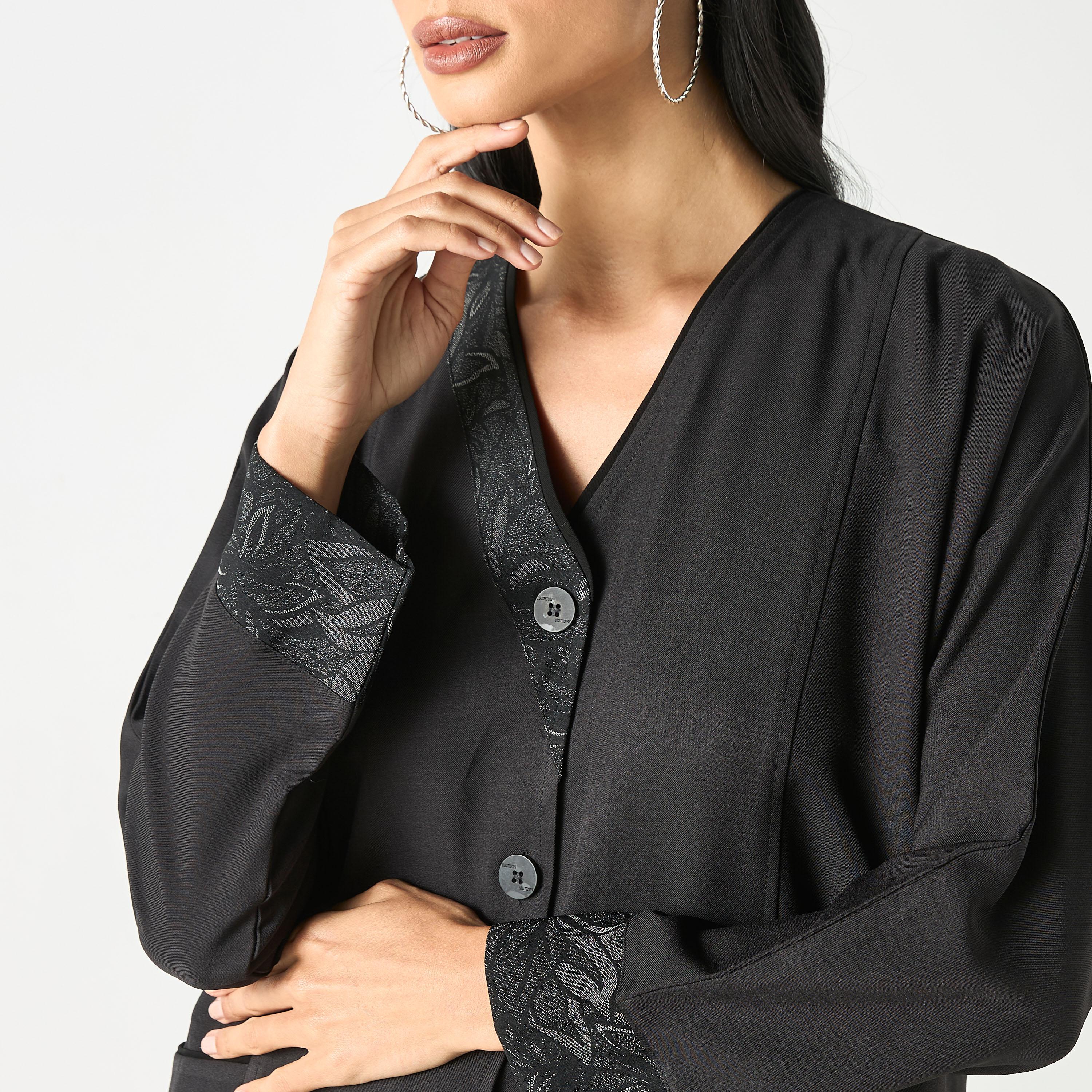 Hadiyath Al Madinah Abaya with Button Closure and Pockets-women-arabicclothing-abayas-image-3
