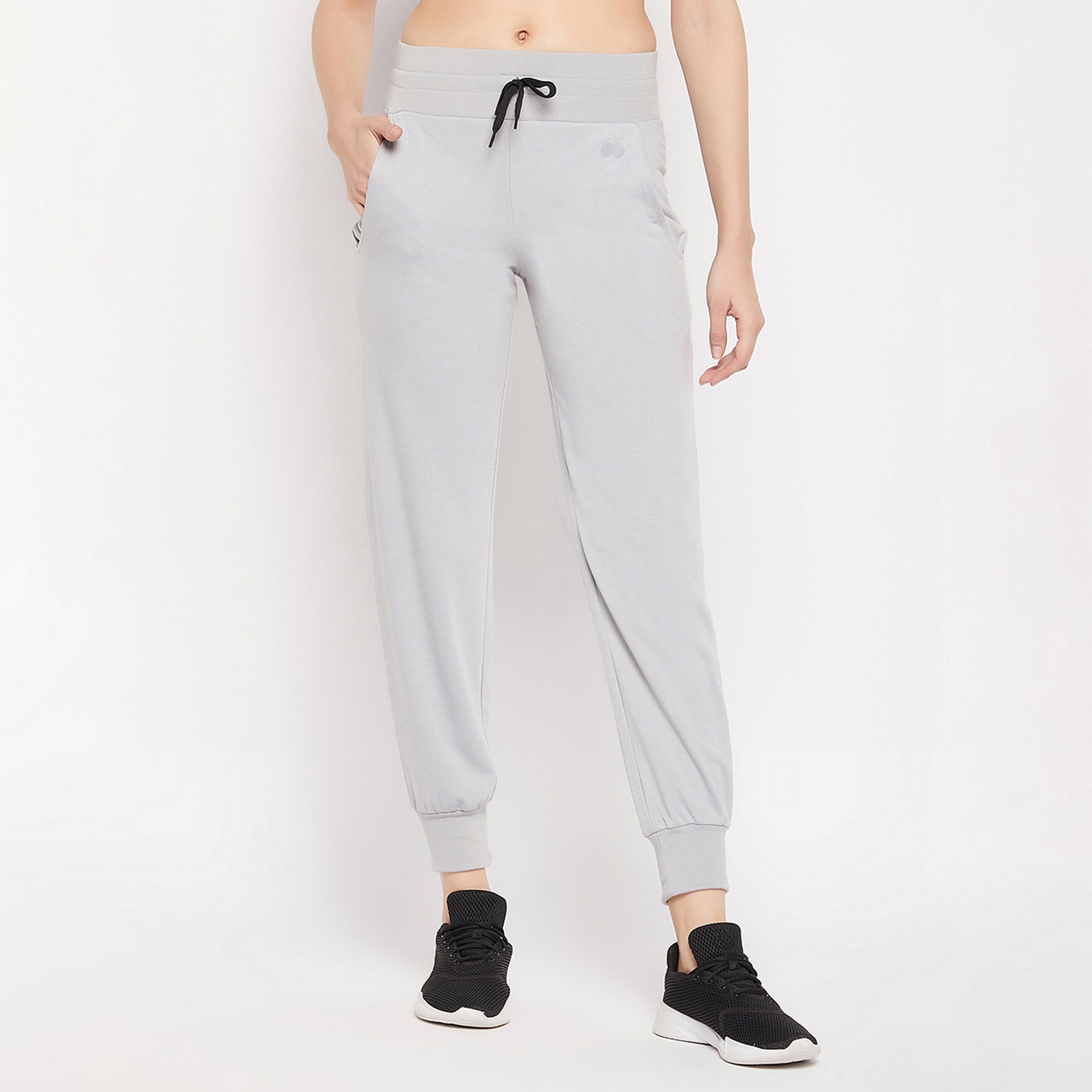 Clovia Comfort Fit Women's Active Joggers in Dark Grey with Side Pockets-women-clothing-sportswearandactivewear-bottoms-image-1