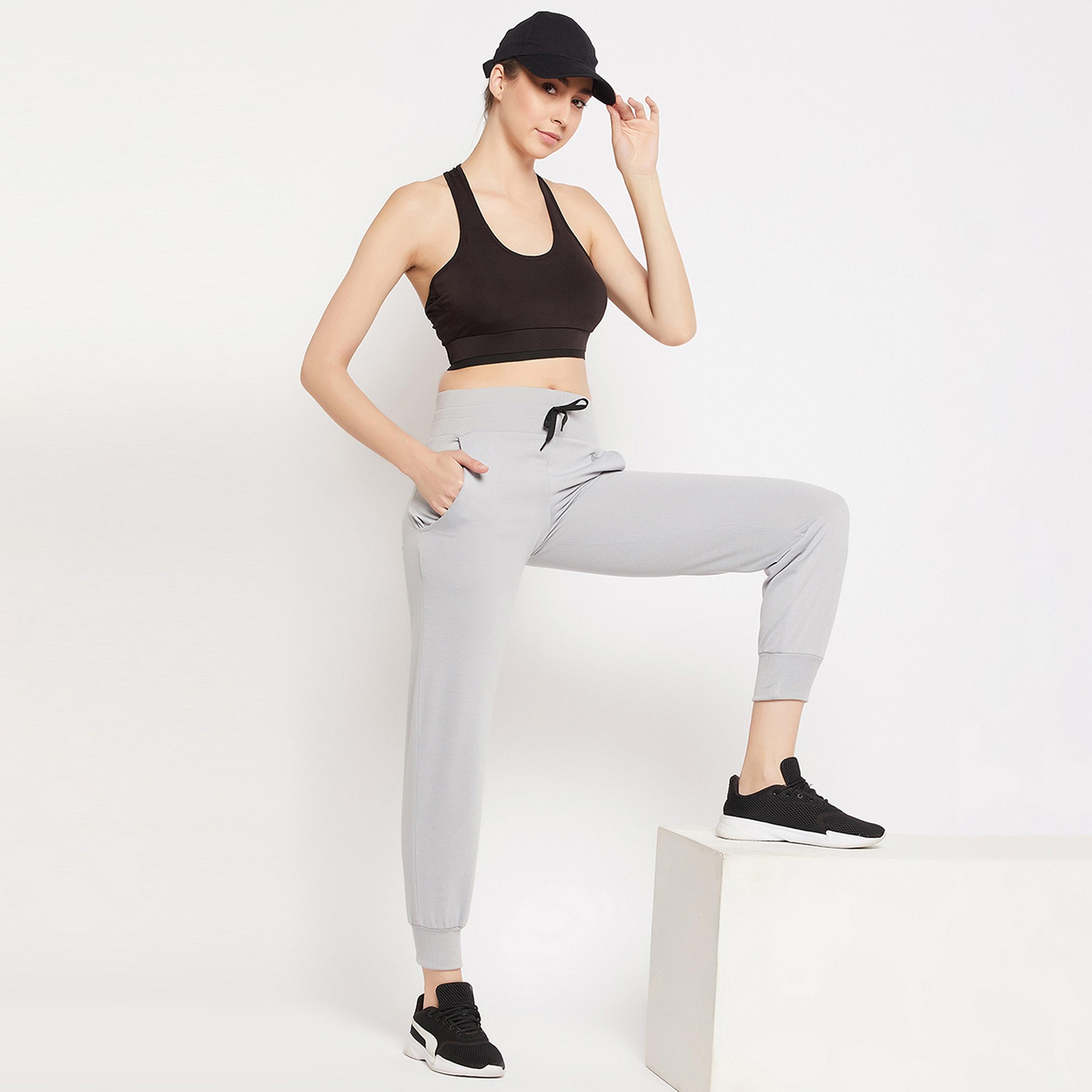 Clovia Comfort Fit Women's Active Joggers in Dark Grey with Side Pockets-women-clothing-sportswearandactivewear-bottoms-image-7