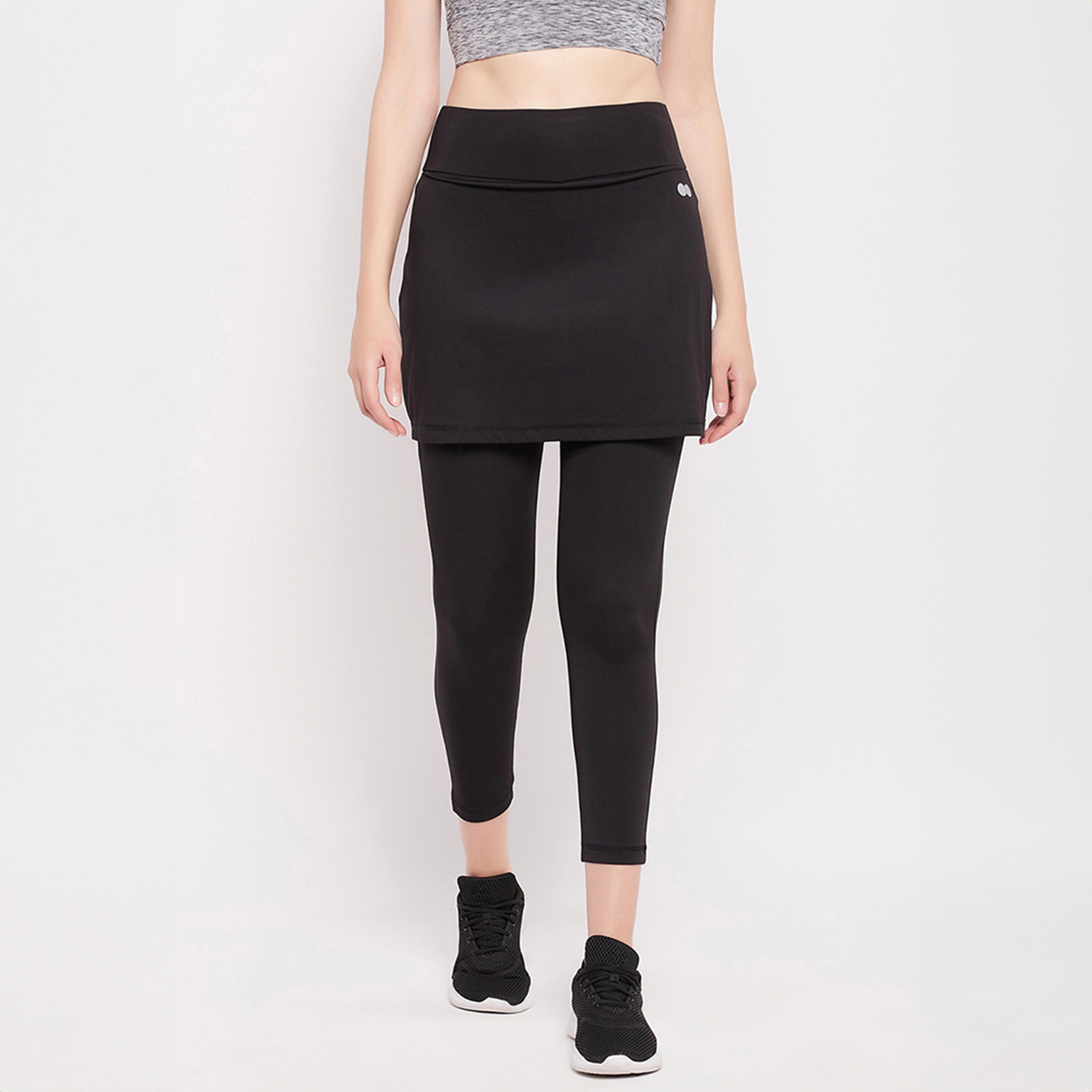 Clovia Snug-Fit High Rise Women's Active Skirt with Attached Tights in Black-women-clothing-sportswearandactivewear-bottoms-leggings-image-1