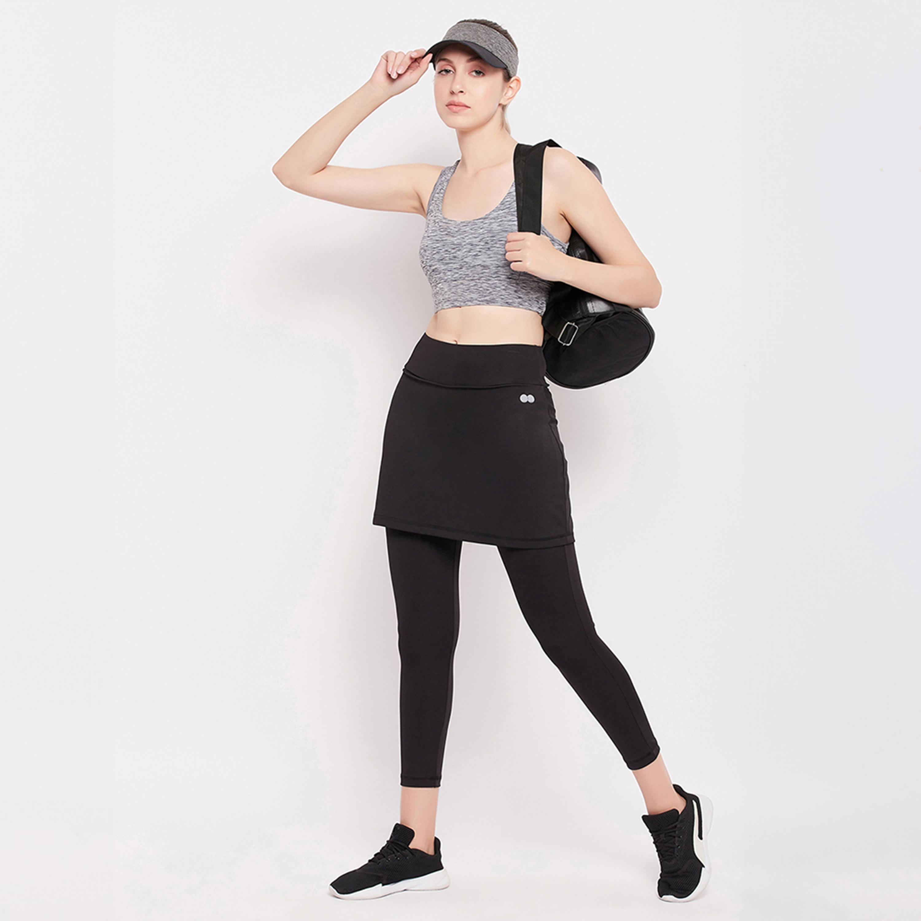 تنورة رياضية بخصر مرتفع وقصة مريحة مع سروال داخلي - أسود من كلوفيا-women-clothing-sportswearandactivewear-bottoms-leggings-image-2