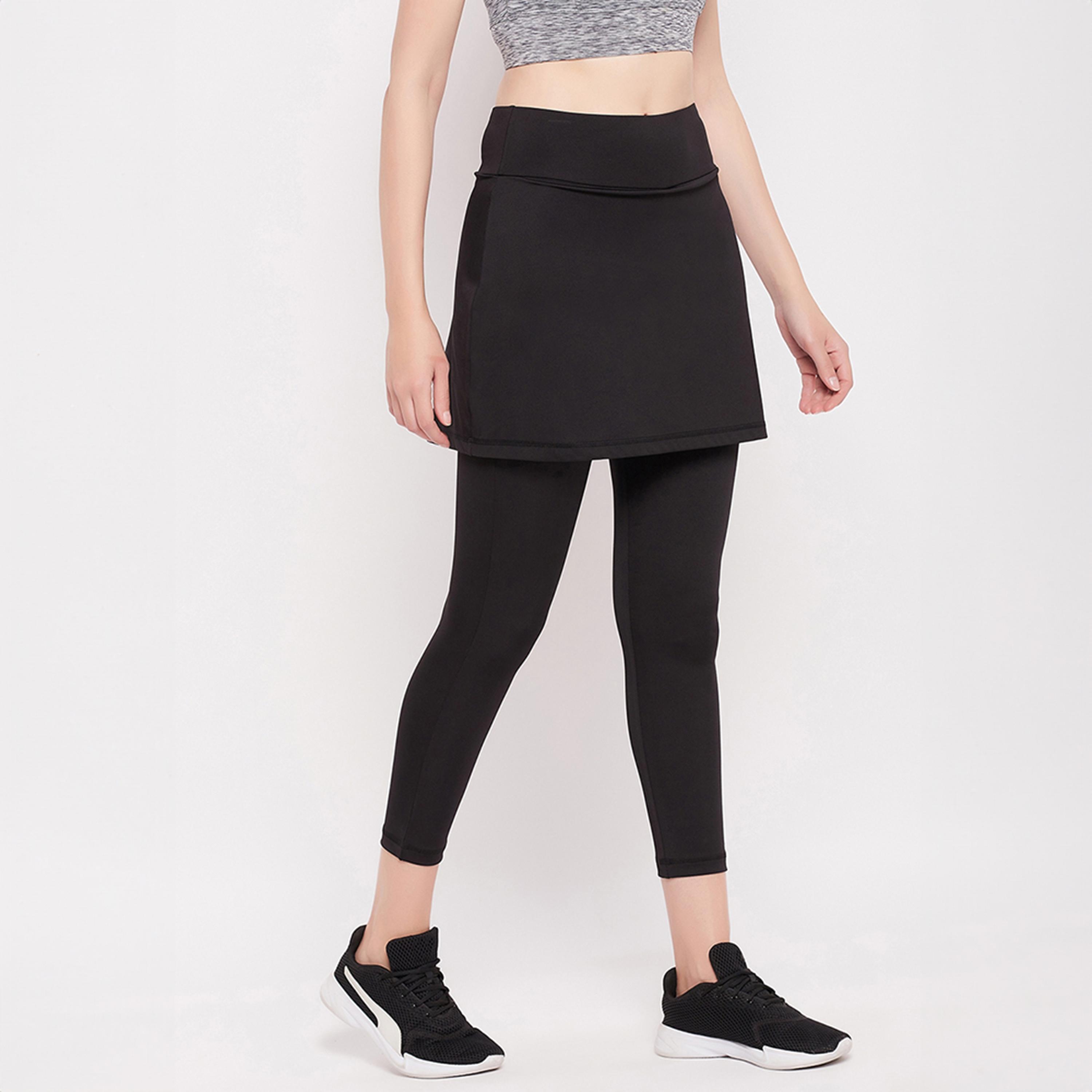 Clovia Snug-Fit High Rise Women's Active Skirt with Attached Tights in Black-women-clothing-sportswearandactivewear-bottoms-leggings-image-3