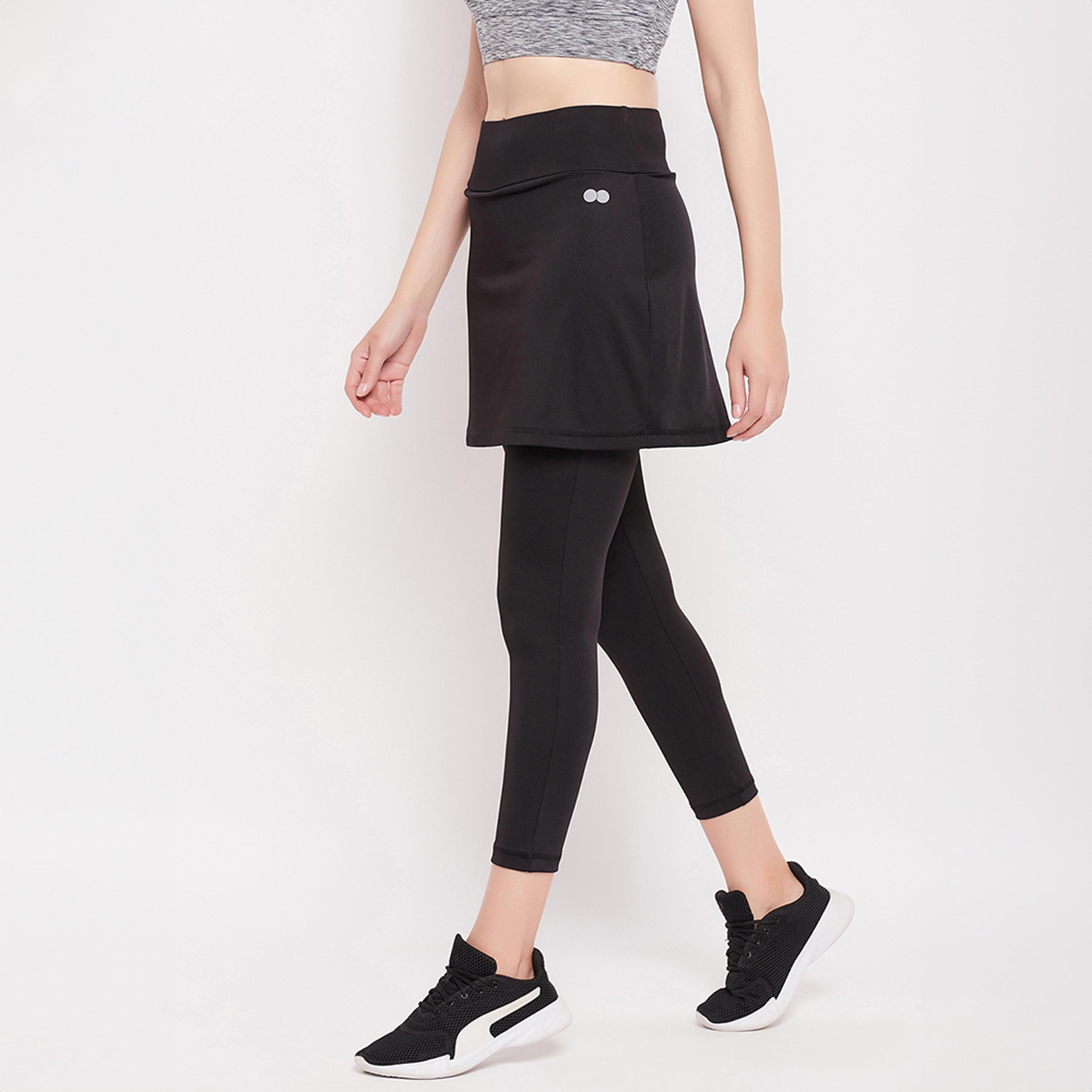 Clovia Snug-Fit High Rise Women's Active Skirt with Attached Tights in Black-women-clothing-sportswearandactivewear-bottoms-leggings-image-4